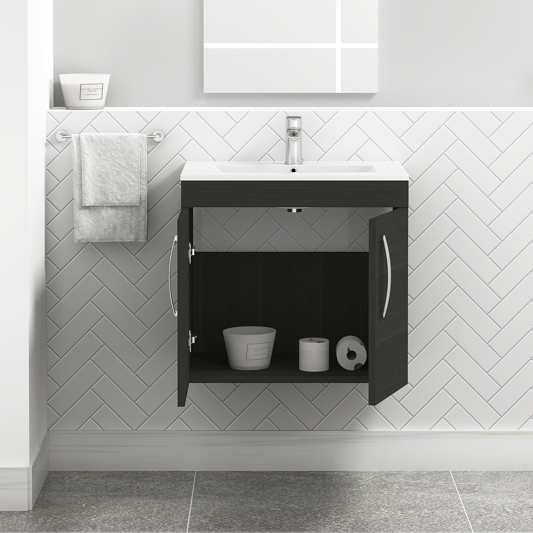 Turin 500/600/800mm Wall Hung Vanity Unit Sink 2 Door with Minimalist Basin - Multicolor