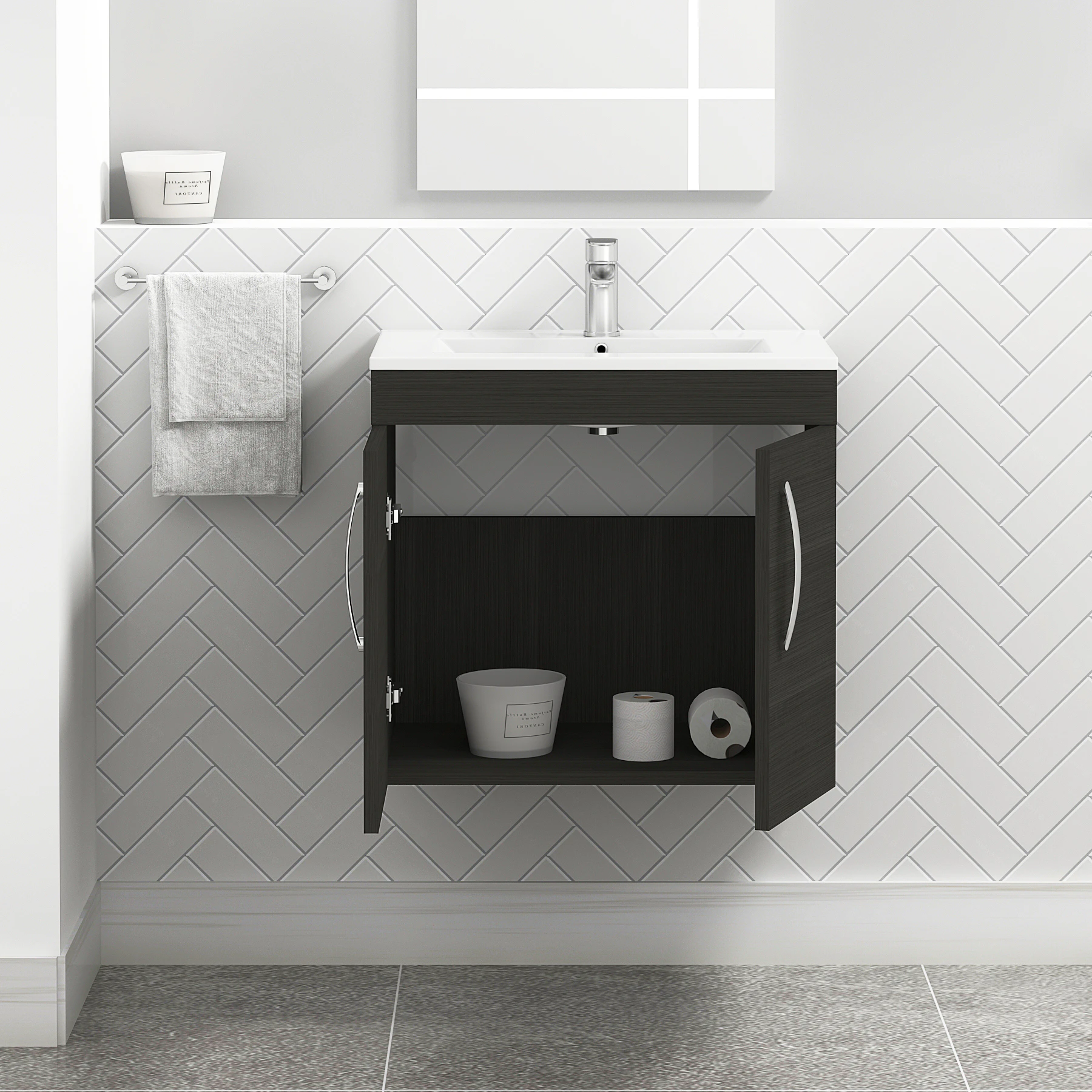 Turin 600mm Wall Hung Vanity Sink Unit 2 Door Hale Black - Minimalist ...