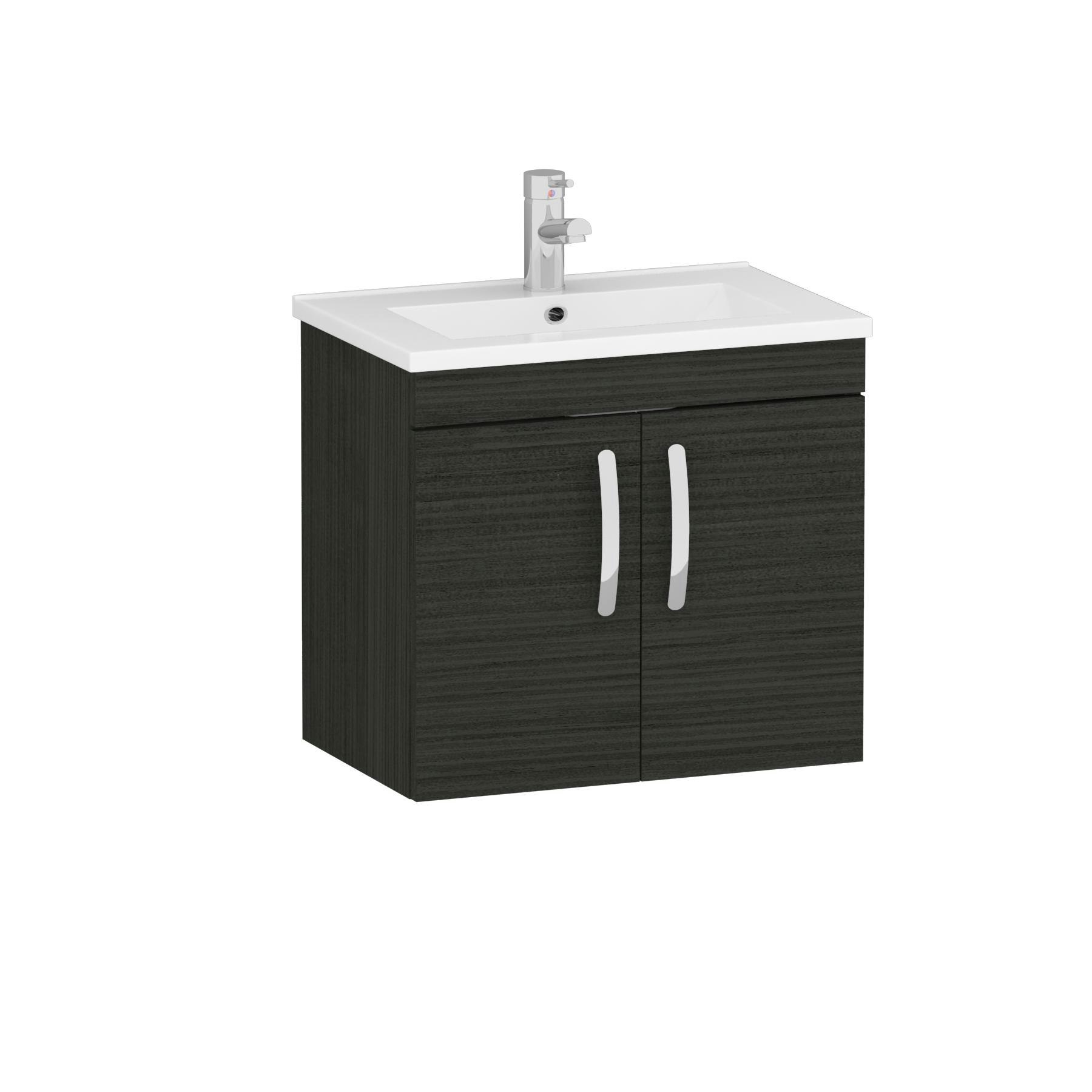 Turin 600mm Wall Hung Vanity Sink Unit 2 Door Hale Black Minimalist