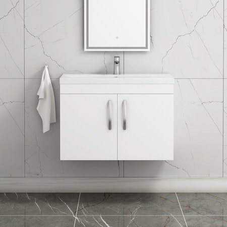 Turin 800mm Wall Hung Vanity Sink Unit 2 Door Gloss White - Mid-Edge Basin - Royal Bathrooms