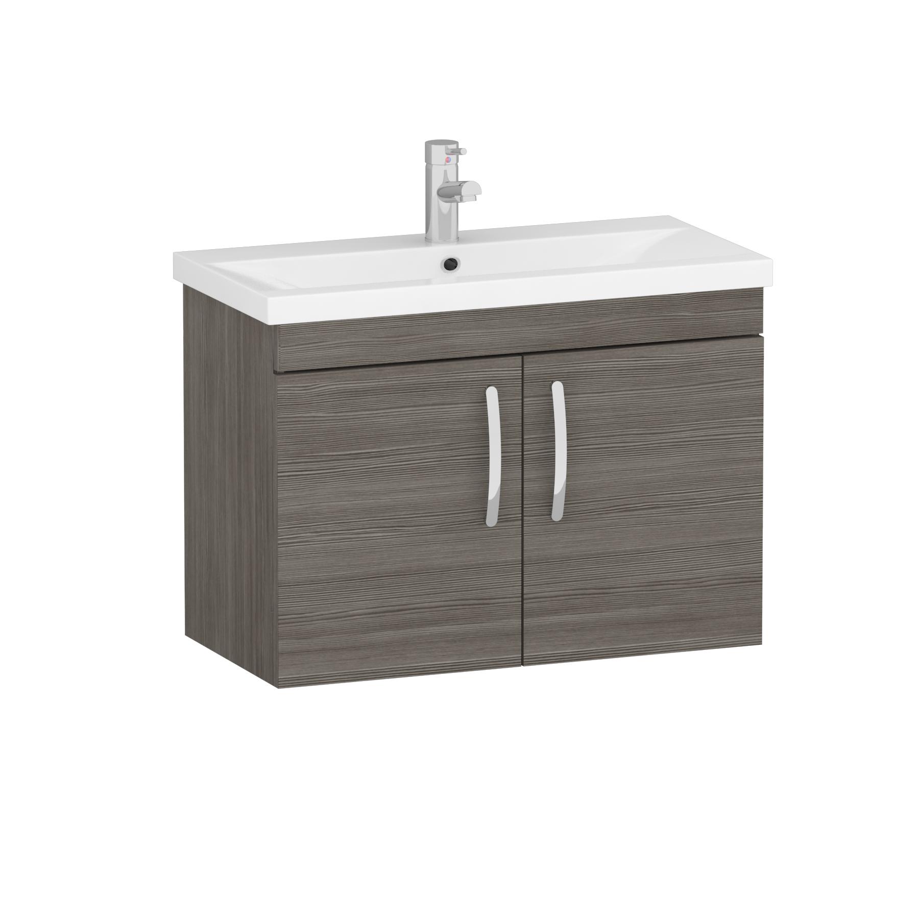  800mm Grey Elm Wall Hung 2 Door Vanity Unit and Optional Basin - Mid Edge / Minimalist