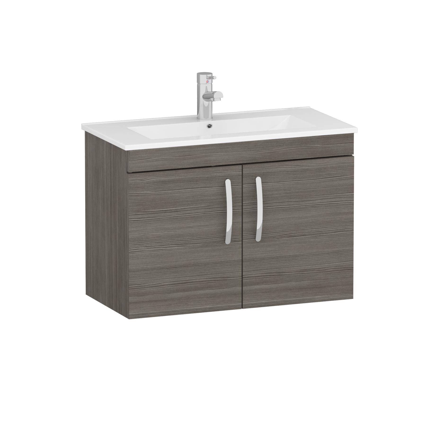 Turin 800mm Wall Hung Vanity Sink Unit 2 Door Grey Elm - Minimalist Basin