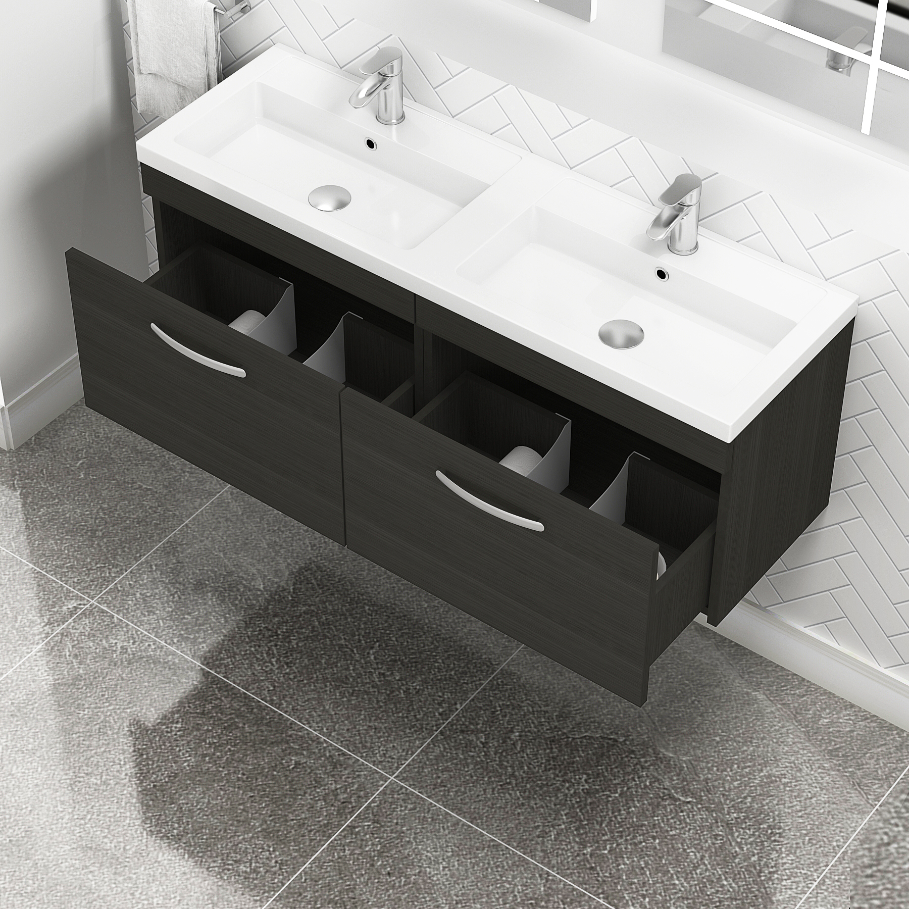 Turin 1200mm Wall Hung Vanity Sink Unit 2 Drawer Hale Black - Double Basin