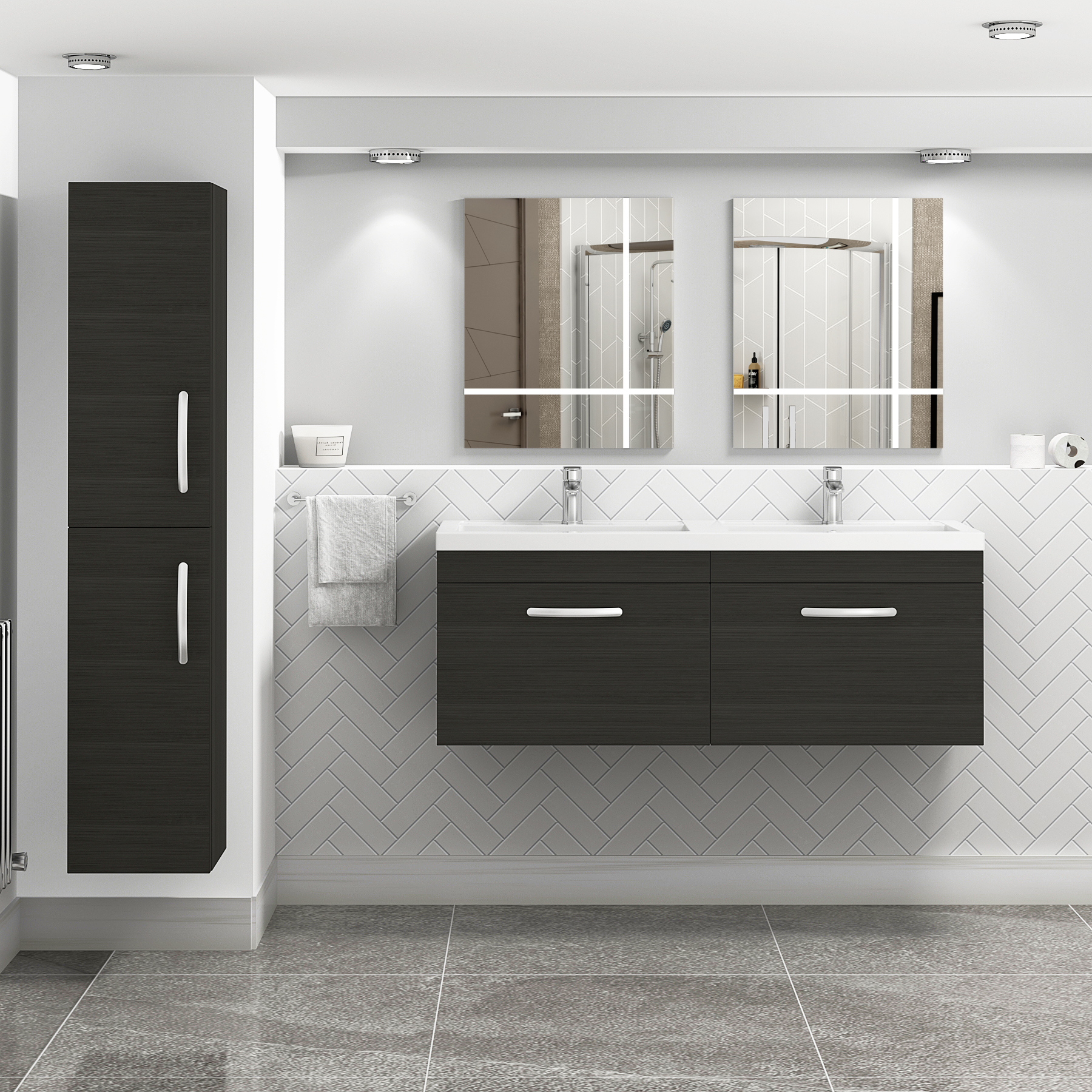 Turin 1200mm Wall Hung Vanity Sink Unit 2 Drawer Hale Black - Double Basin
