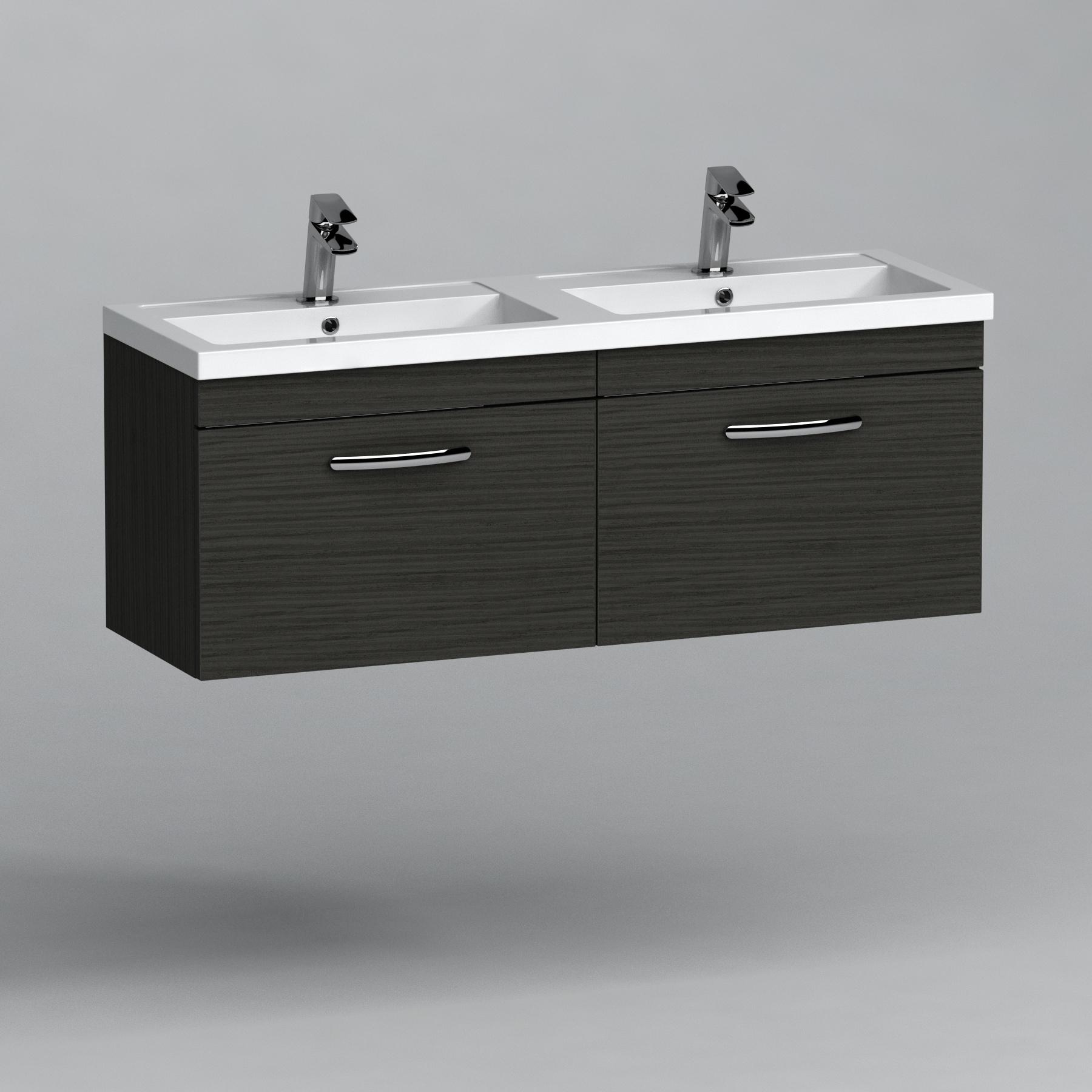 Turin 1200mm Wall Hung Vanity Sink Unit 2 Drawer Hale Black - Double Basin