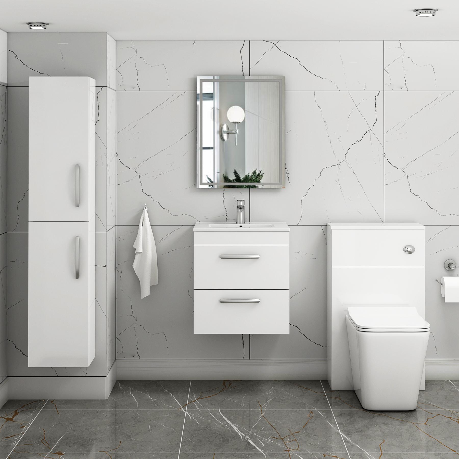 Turin Gloss White 2 Drawer Wall Hung Vanity Unit with Minimalist Basin - Multiple Sizes