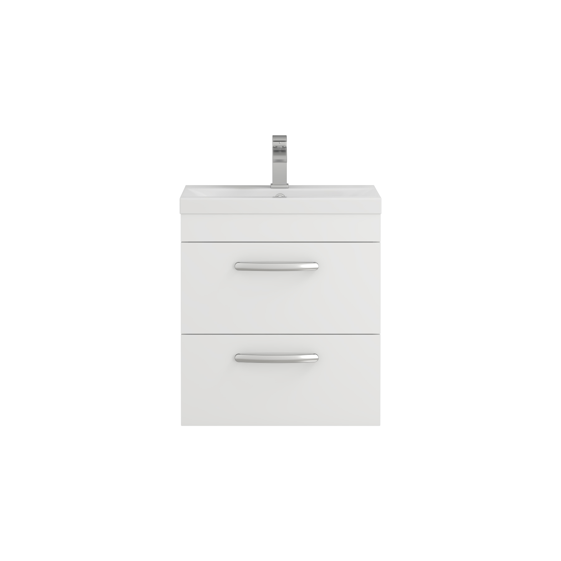  500mm Gloss White Wall Hung 2 Drawer Vanity Unit and Optional Basin - Mid Edge / Minimalist