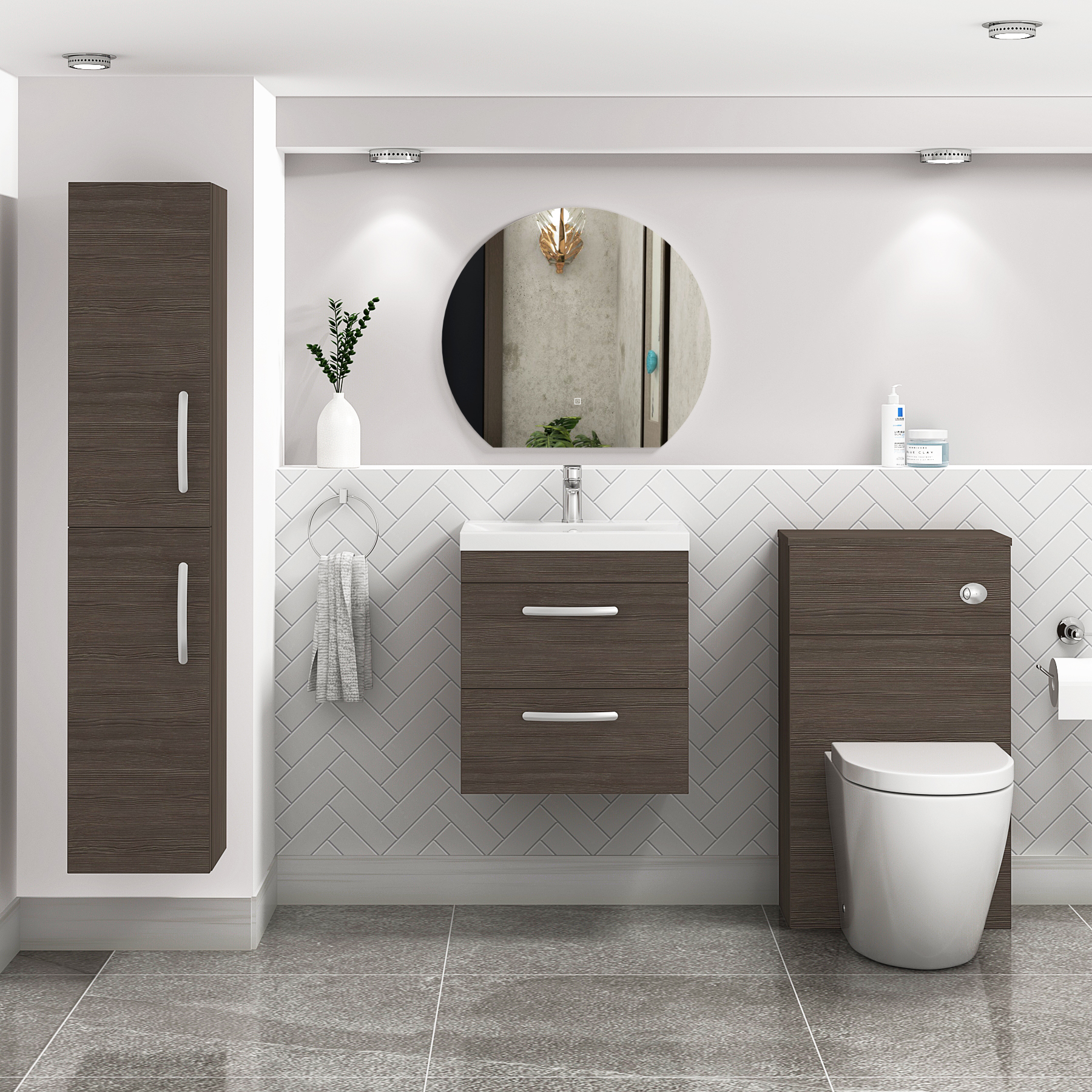 Turin 500mm Wall Hung Vanity Unit Grey Elm 2 Drawer - Mid-Edge Sink Unit