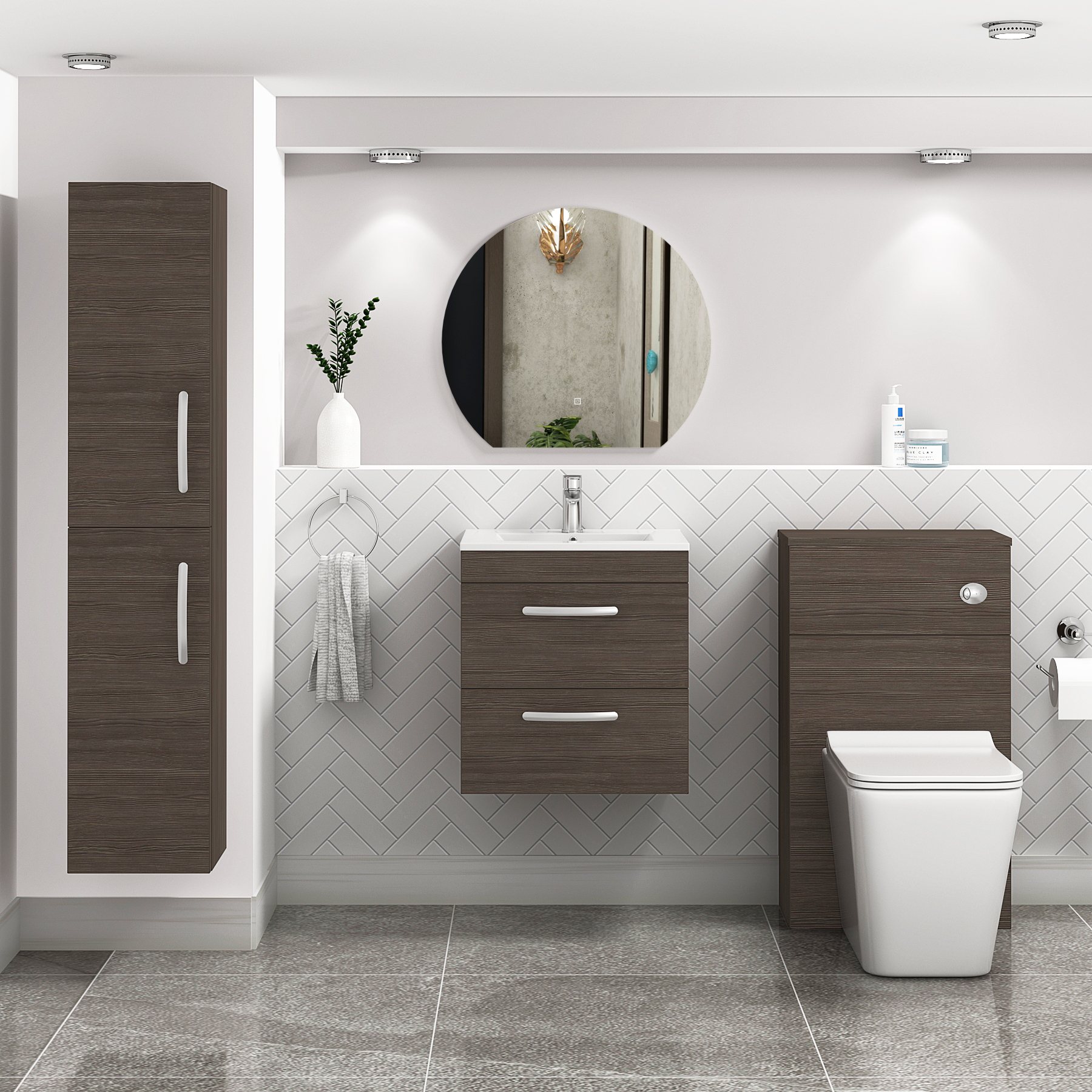 Turin 500mm Wall Hung Vanity Unit Grey Elm 2 Drawer - Minimalist Sink Unit