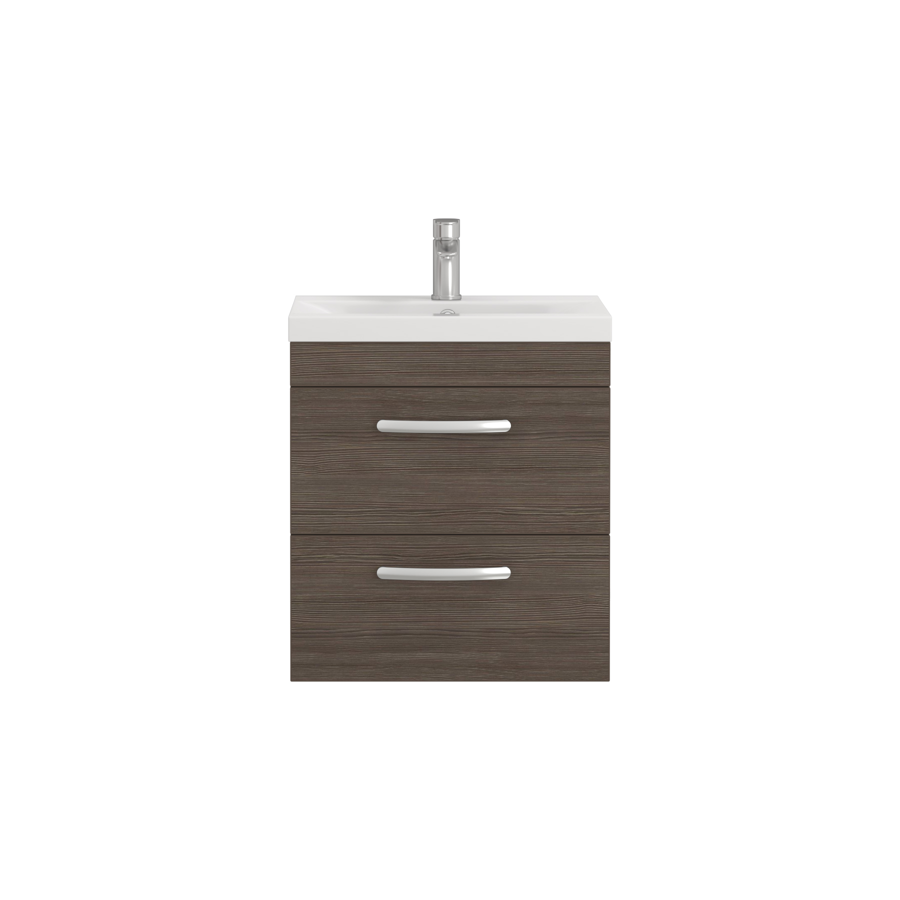 Turin 500mm Wall Hung Vanity Unit Grey Elm 2 Drawer - Mid-Edge Sink Unit