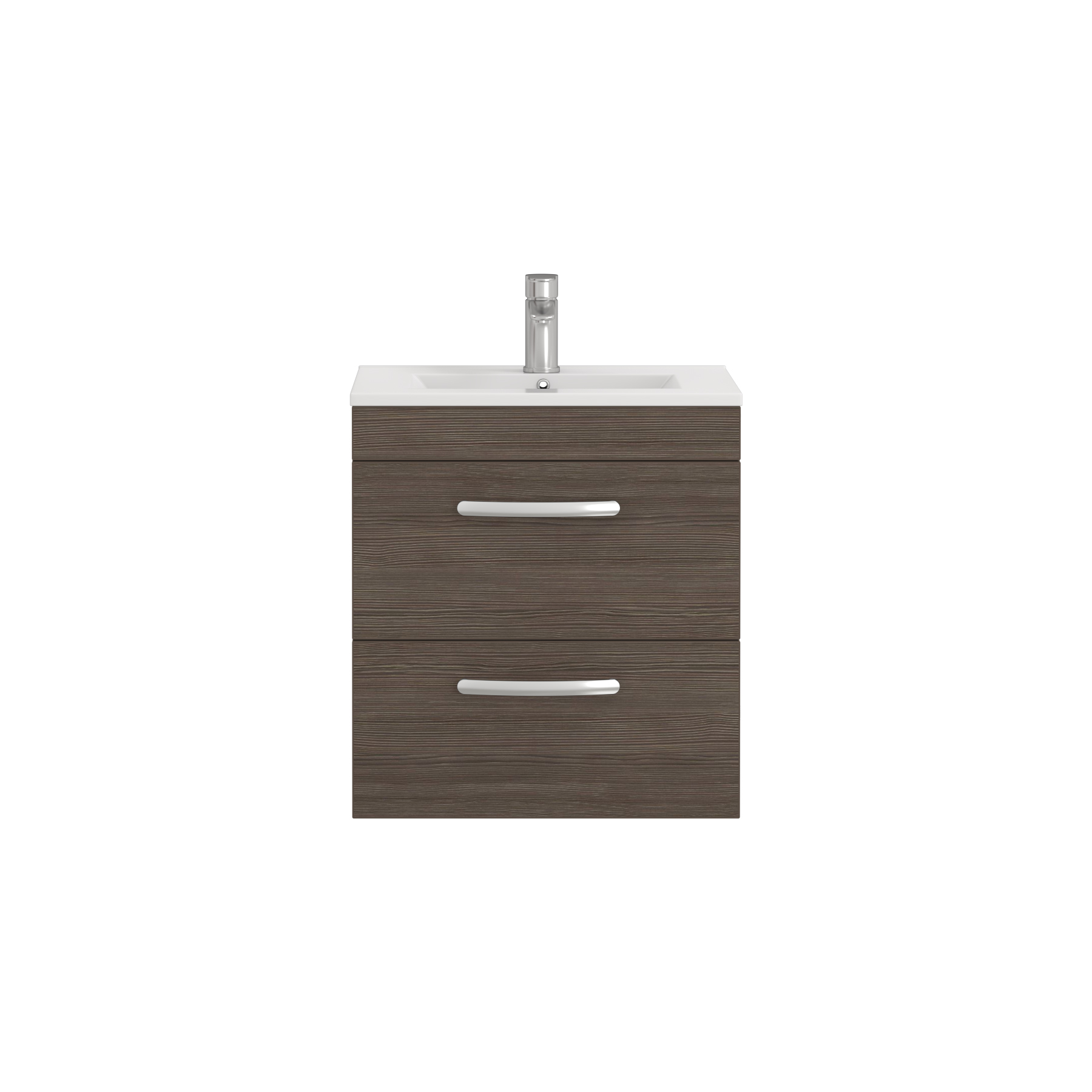 Turin 500mm Wall Hung Vanity Unit Grey Elm 2 Drawer - Minimalist Sink Unit