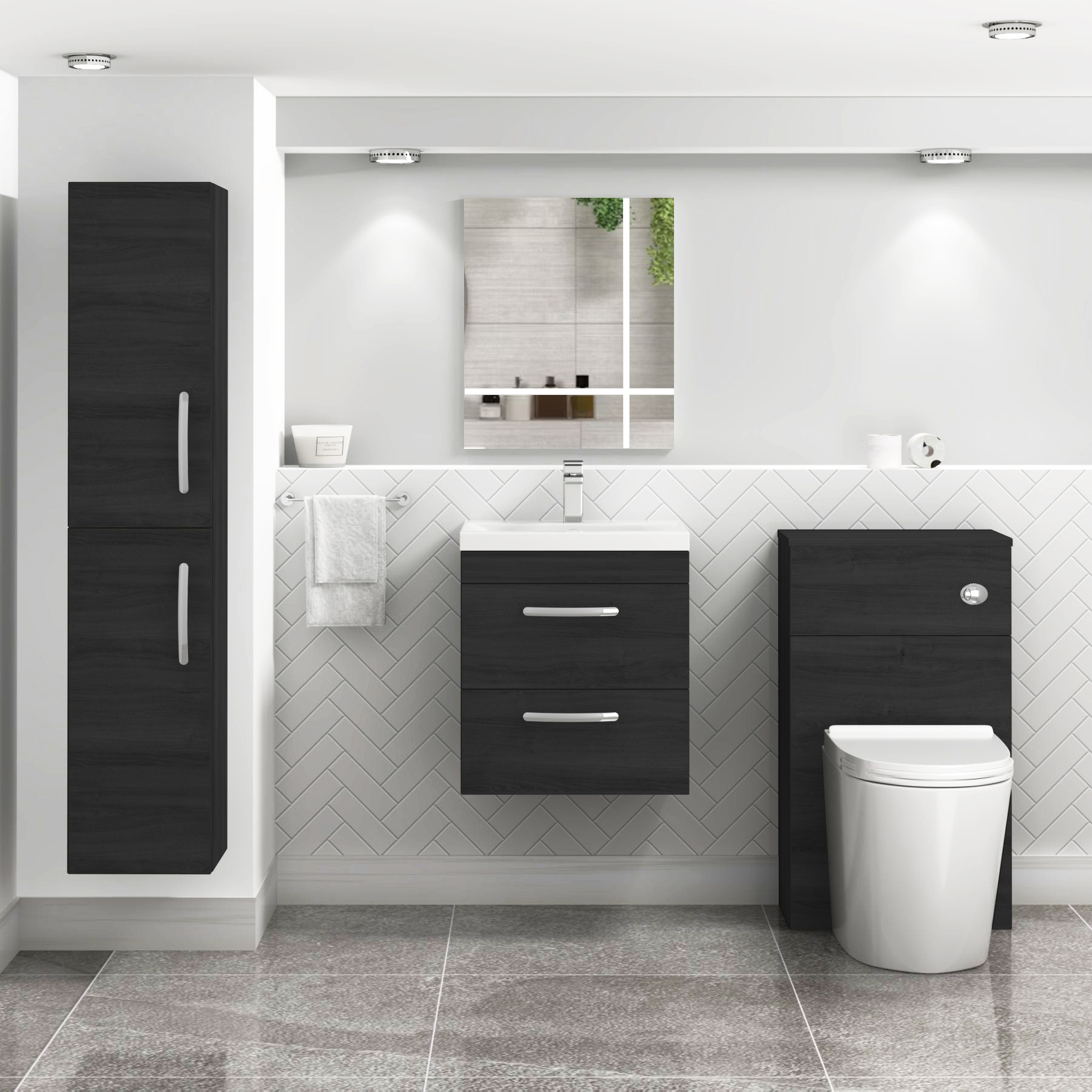  500mm Hale Black Wall Hung 2 Drawer Vanity Unit and Optional Basin - Mid Edge / Minimalist