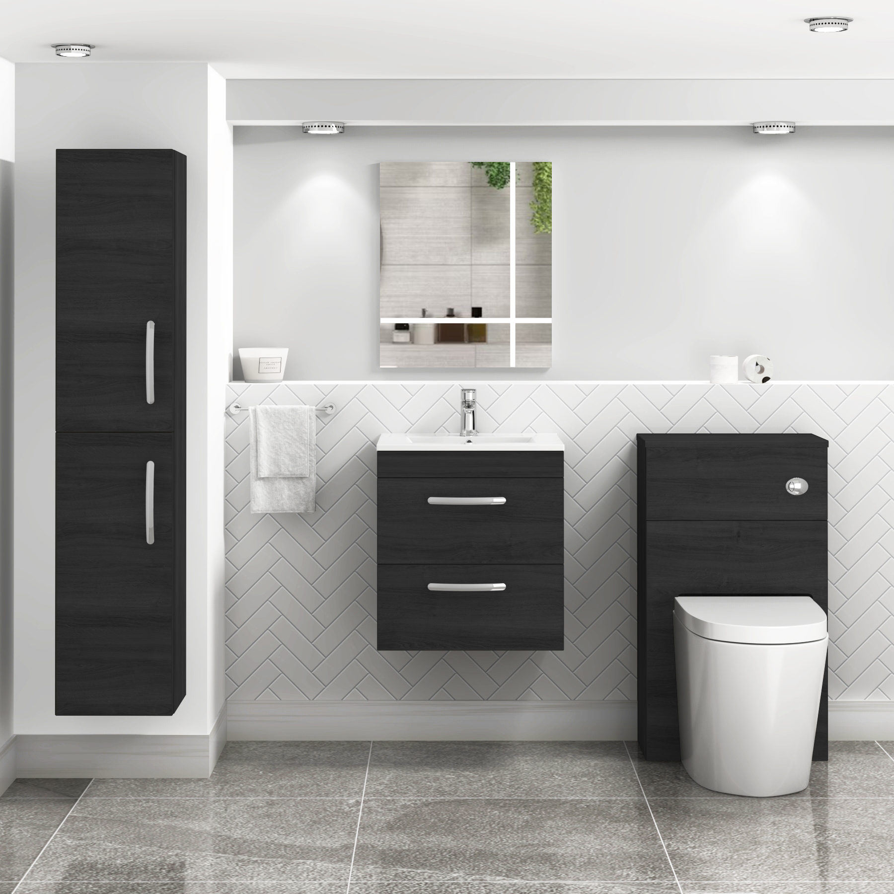 Turin Hale Black 2 Drawer Wall Hung Vanity Unit with Minimalist Basin - Multiple Sizes