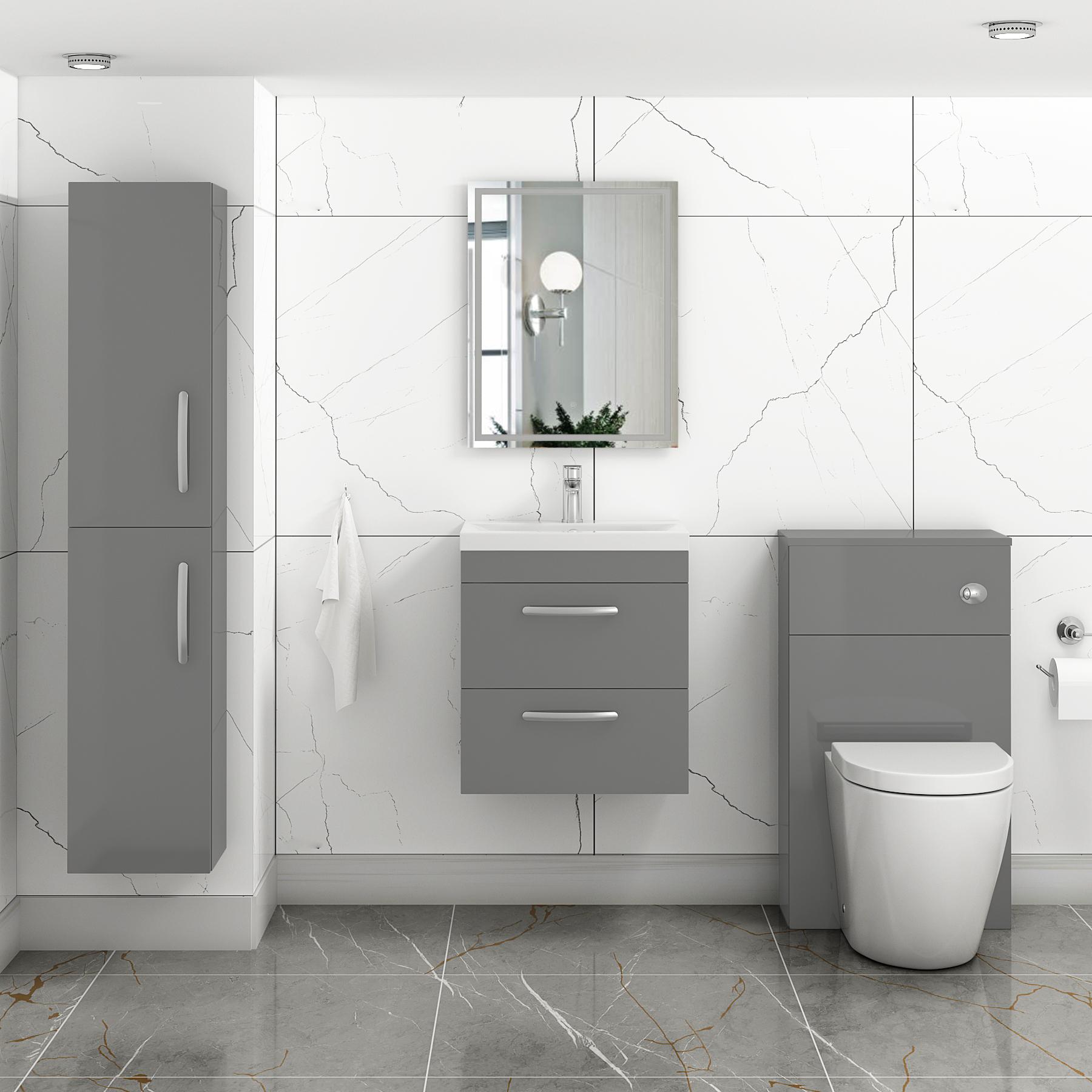  500mm Indigo Grey Gloss Wall Hung 2 Drawer Vanity Unit and Optional Basin - Mid Edge / Minimalist