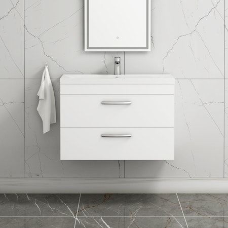 Turin 800mm Wall Hung Vanity Unit Gloss White 2 Drawer - Mid-Edge Sink Unit