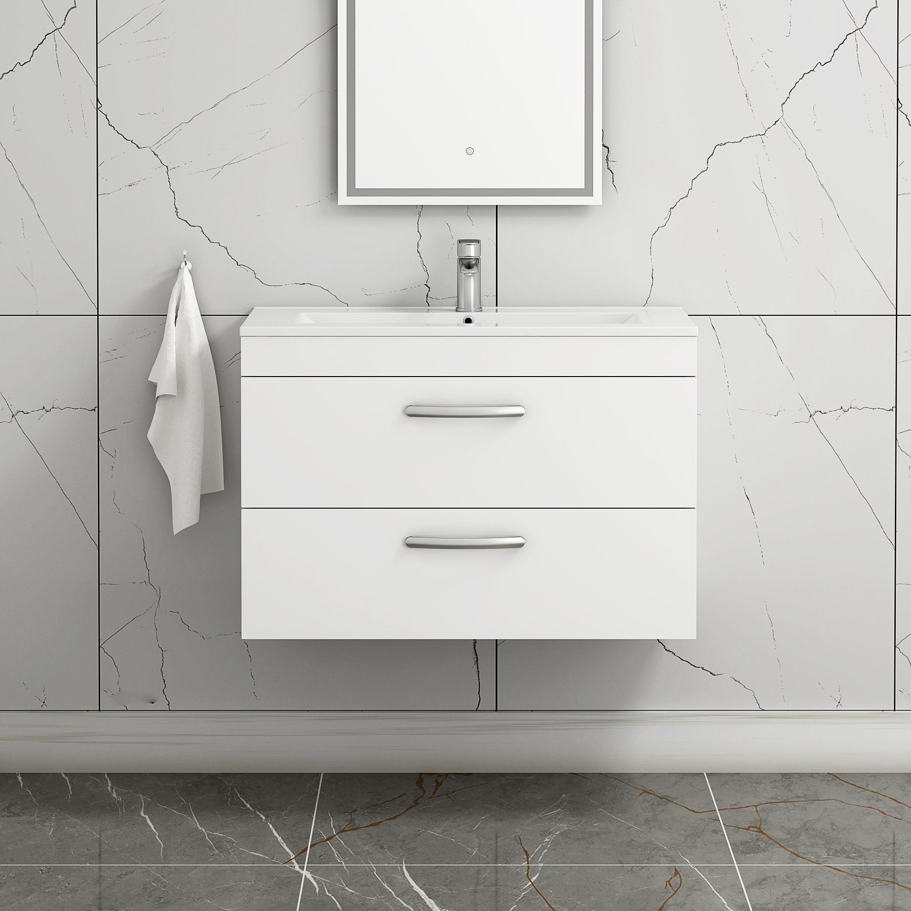 Turin Gloss White 2 Drawer Wall Hung Vanity Unit with Minimalist Basin - Multiple Sizes