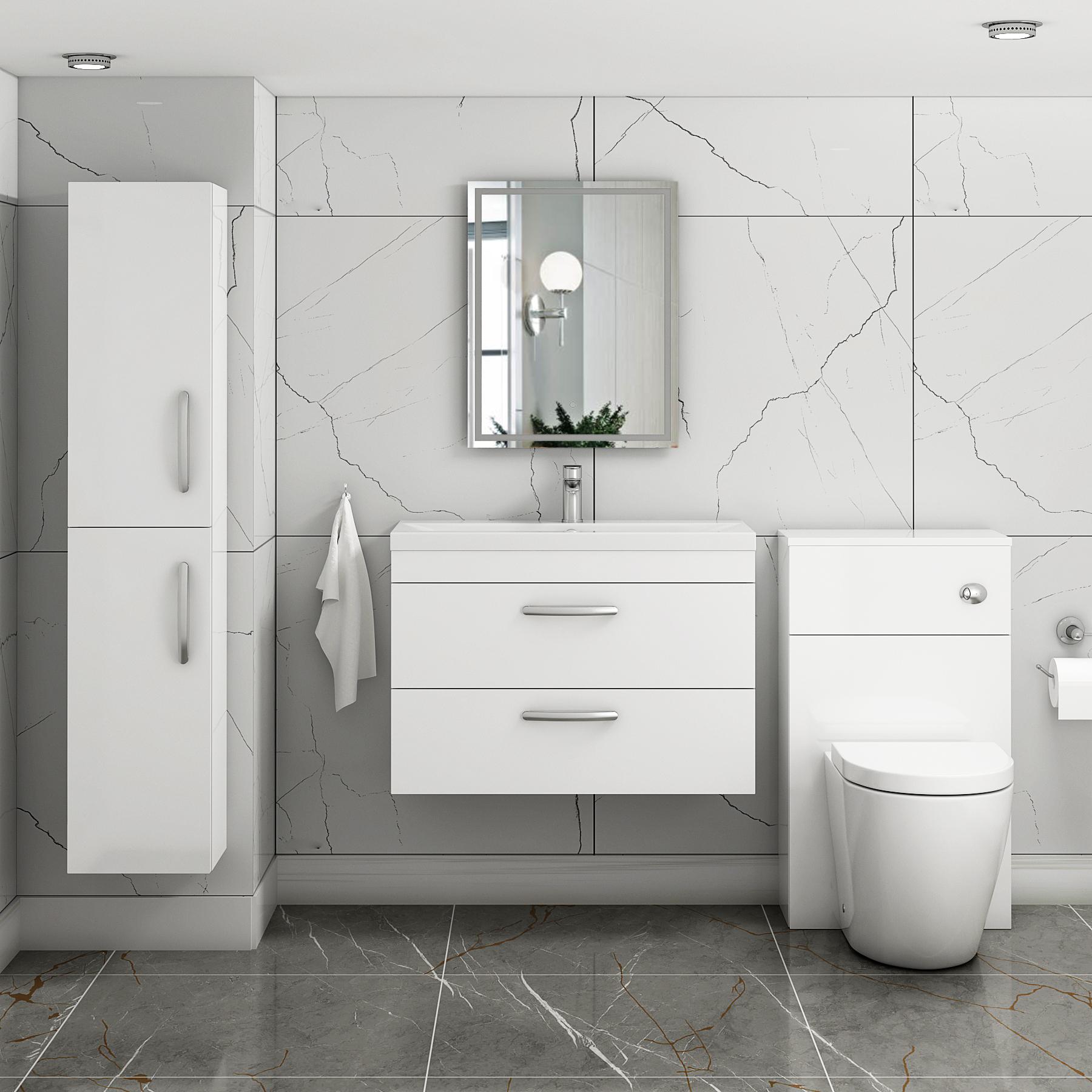  800mm Gloss White Wall Hung 2 Drawer Vanity Unit and Optional Basin - Mid Edge / Minimalist