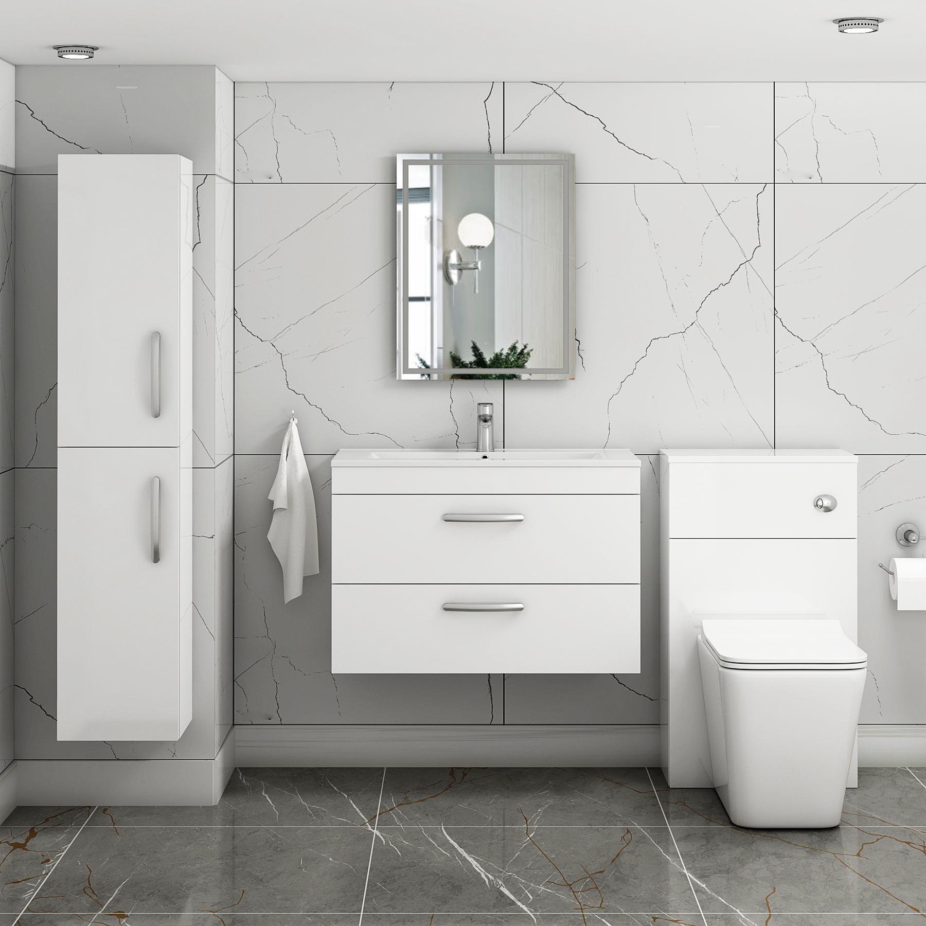 Turin Gloss White 2 Drawer Wall Hung Vanity Unit with Minimalist Basin - Multiple Sizes