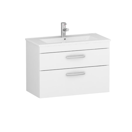 Turin 800mm Gloss White Wall Hung Vanity Unit 2 Drawer - Minimalist Sink Unit