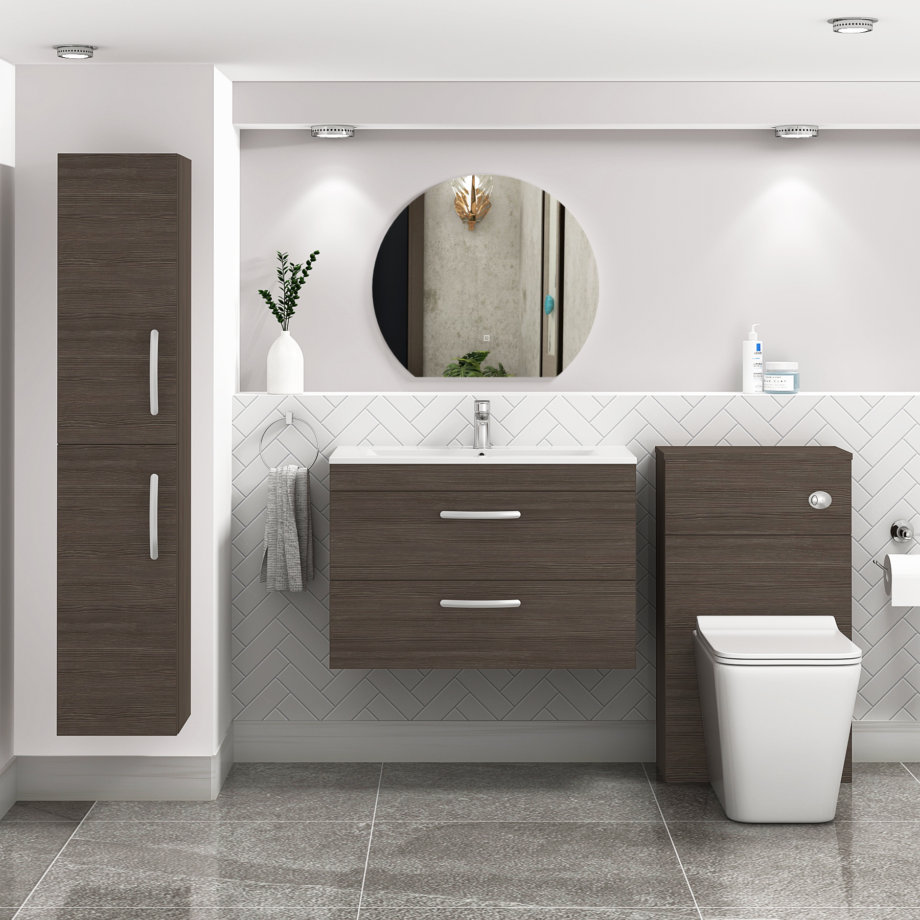 Turin Grey Elm 2 Drawer Wall Hung Vanity Unit with Minimalist Basin - Multiple Sizes