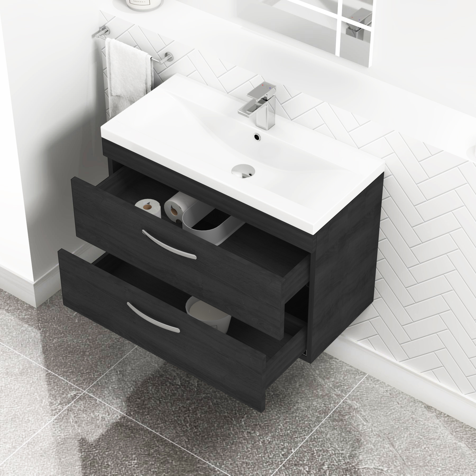 800mm Hale Black Wall Hung 2 Drawer Vanity Unit and Optional Basin ...