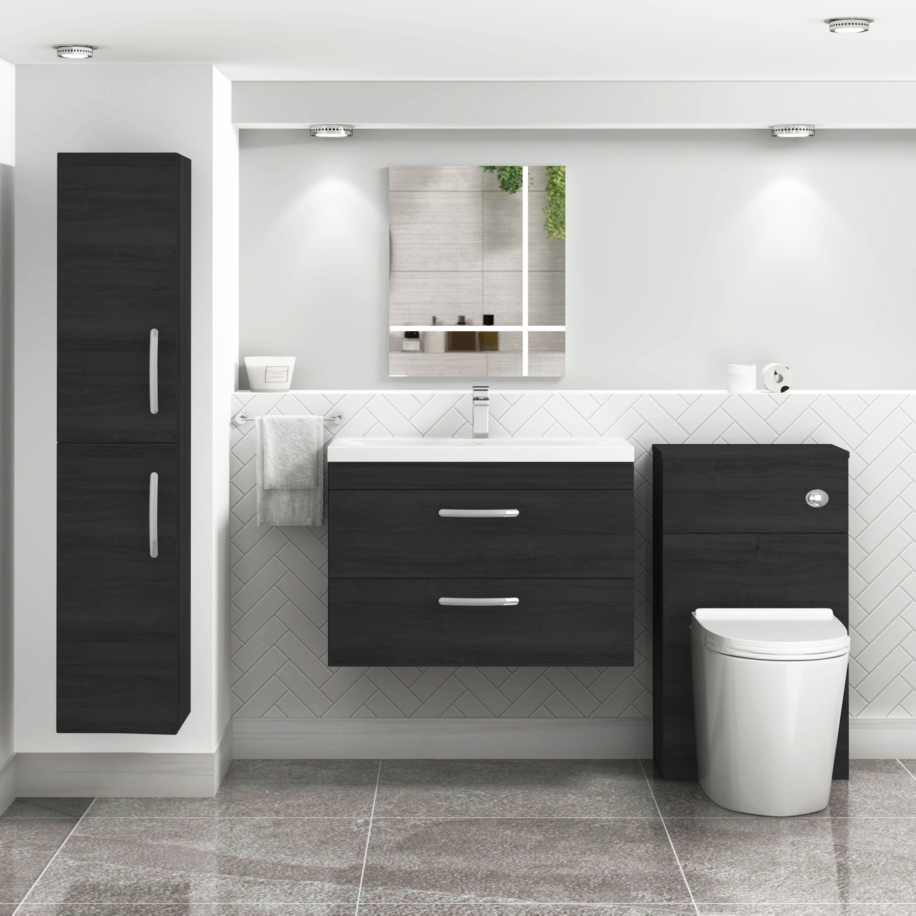  800mm Hale Black Wall Hung 2 Drawer Vanity Unit and Optional Basin - Mid Edge / Minimalist
