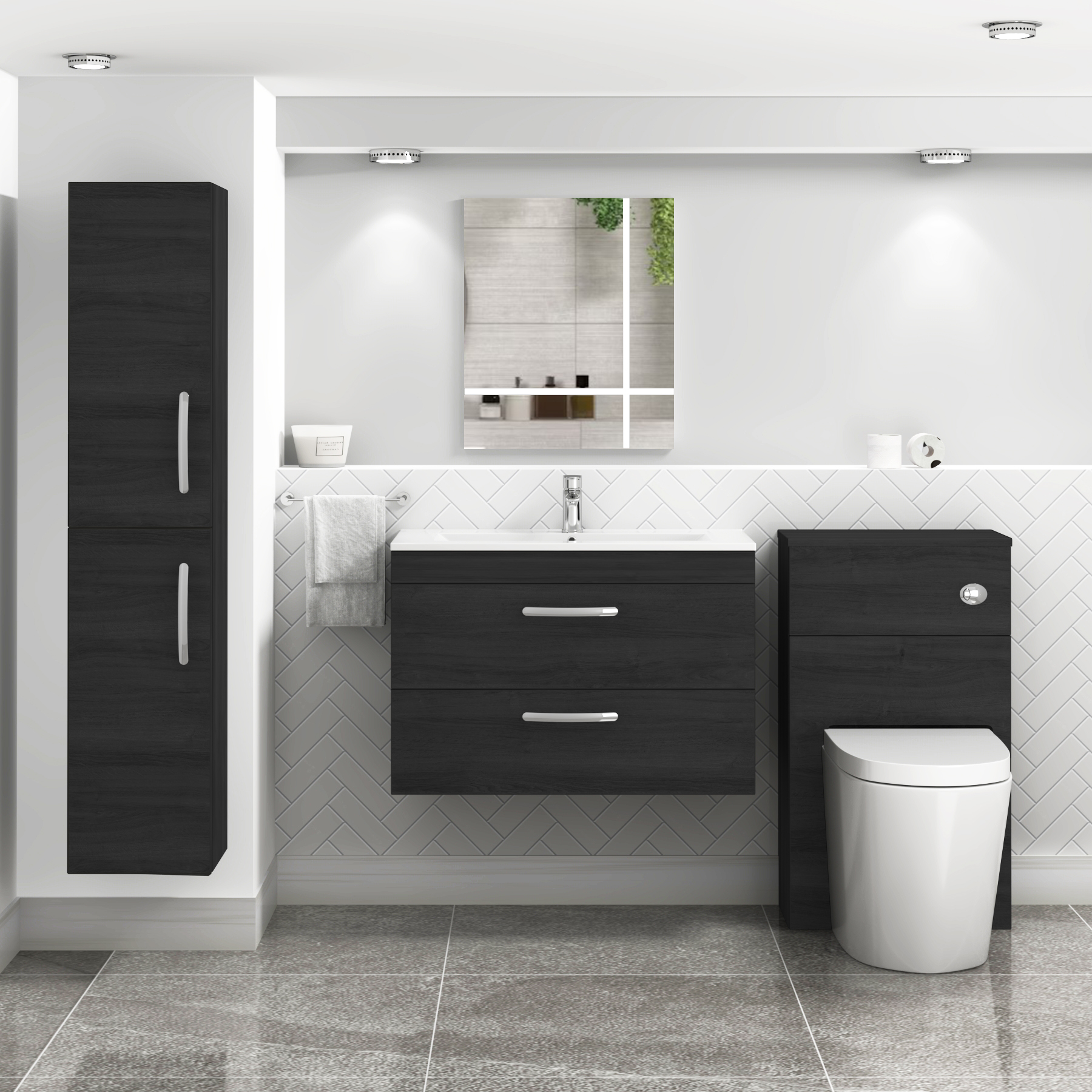 Turin Hale Black 2 Drawer Wall Hung Vanity Unit with Minimalist Basin - Multiple Sizes