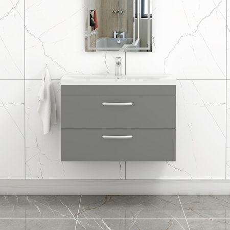 Turin 800mm Wall Hung Vanity Unit Indigo Grey Gloss 2 Drawer - Mid-Edge Sink Unit - Royal Bathrooms