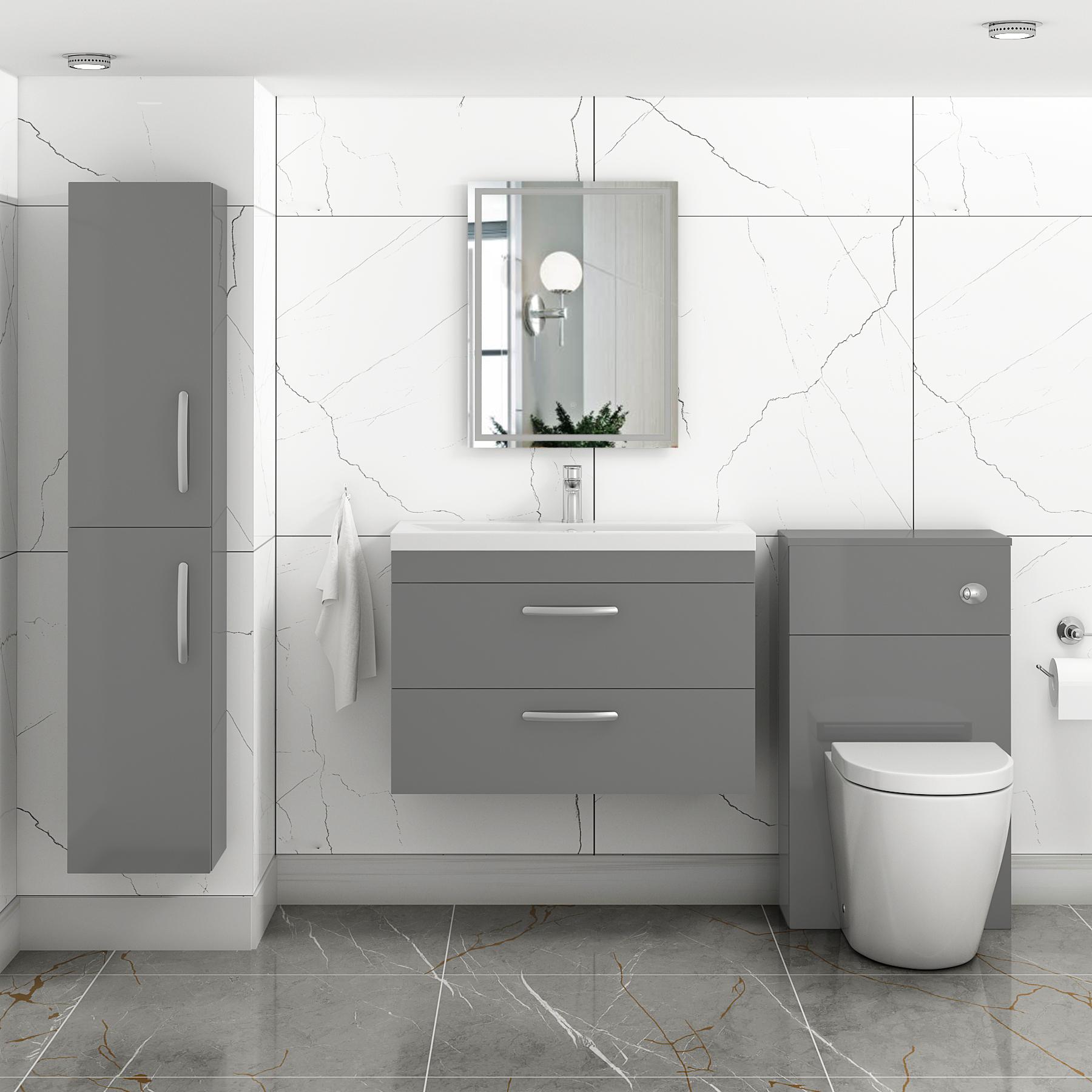  800mm Indigo Grey Gloss Wall Hung 2 Drawer Vanity Unit and Optional Basin - Mid Edge / Minimalist