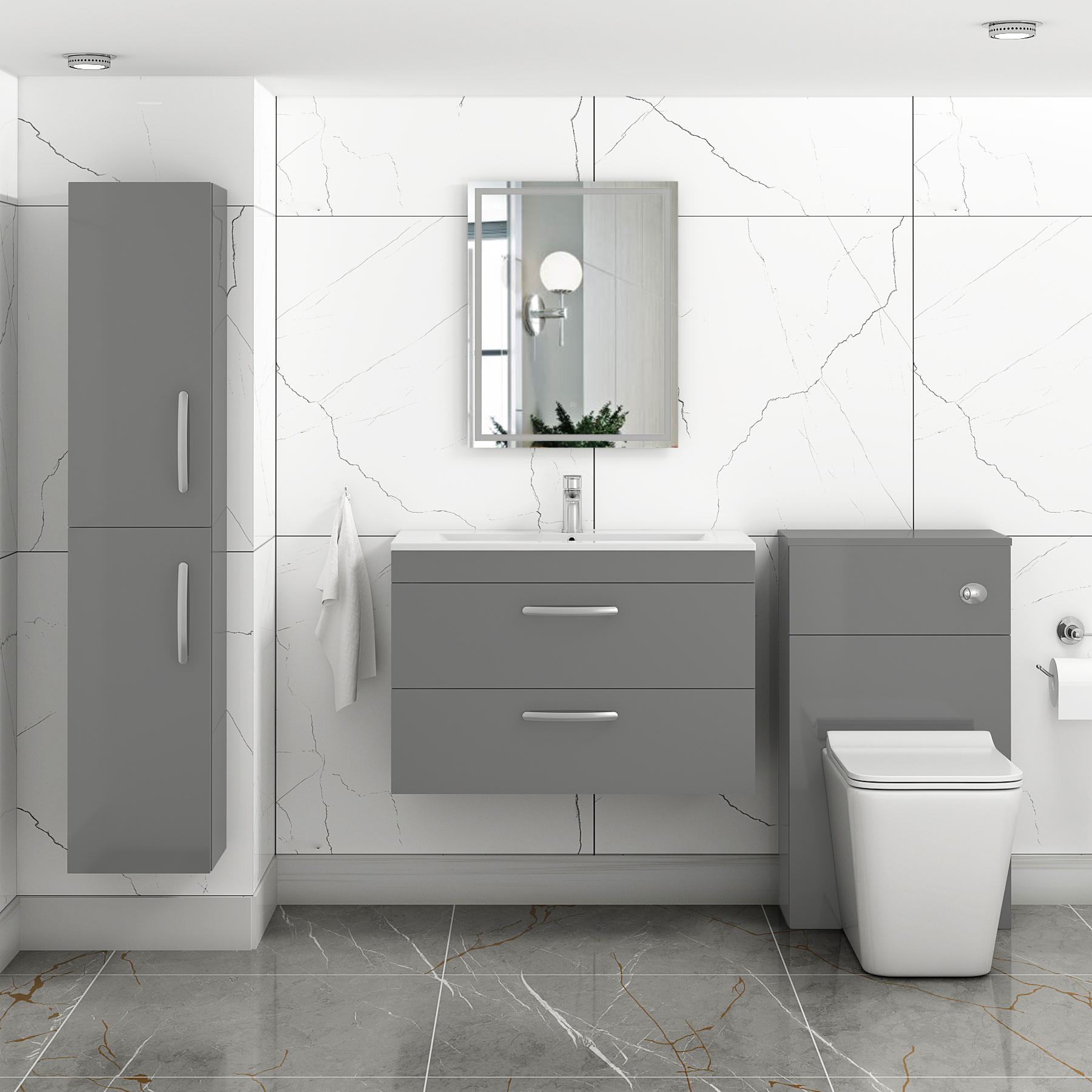 Turin Indigo Grey Gloss 2 Drawer Wall Hung Vanity Unit with Minimalist Basin - Multiple Sizes