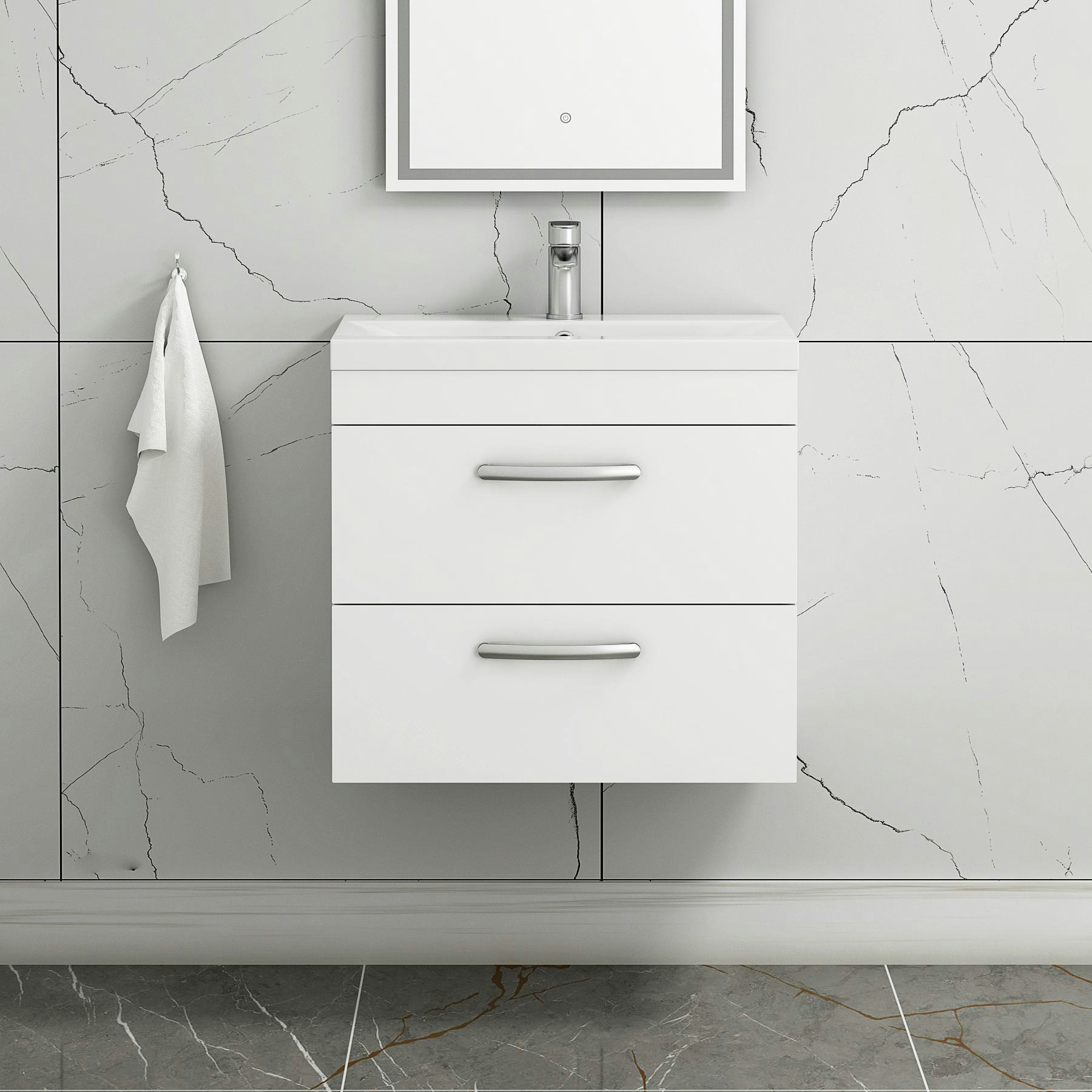 Turin Gloss White 2 Drawer Wall Hung Vanity Unit with MidEdge Basin