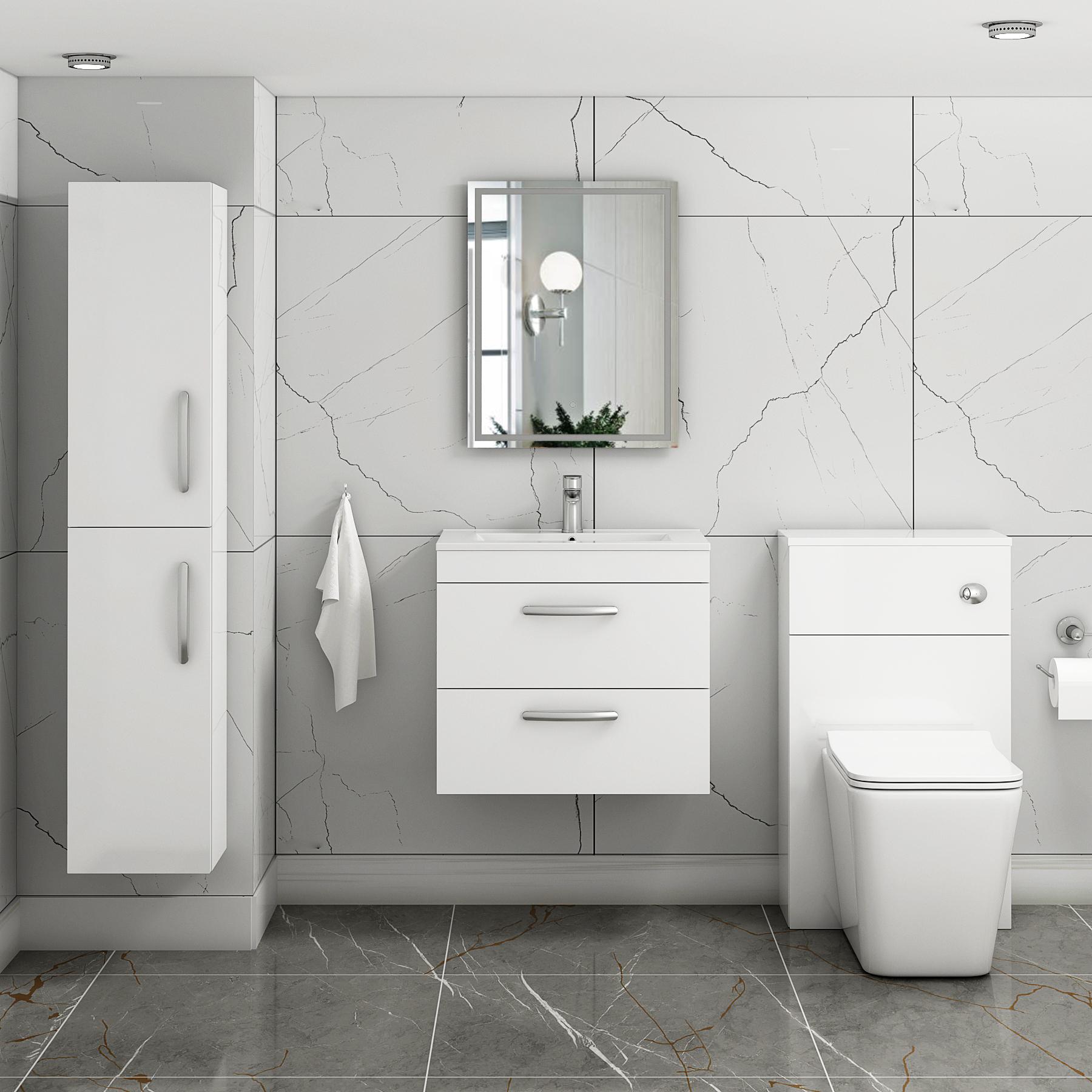 Turin Gloss White 2 Drawer Wall Hung Vanity Unit with Minimalist Basin - Multiple Sizes