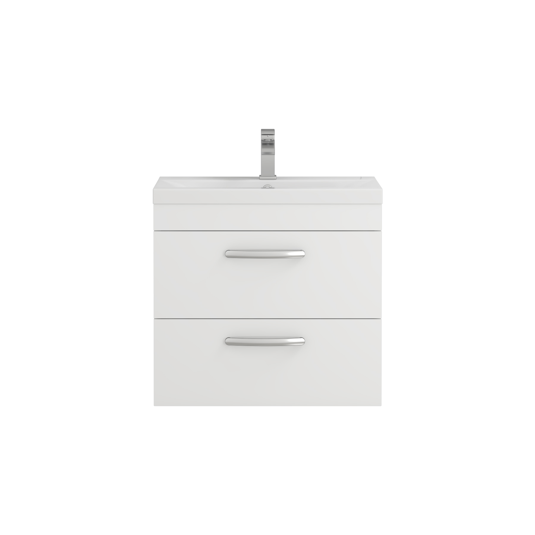  600mm Gloss White Wall Hung 2 Drawer Vanity Unit and Optional Basin - Mid Edge / Minimalist