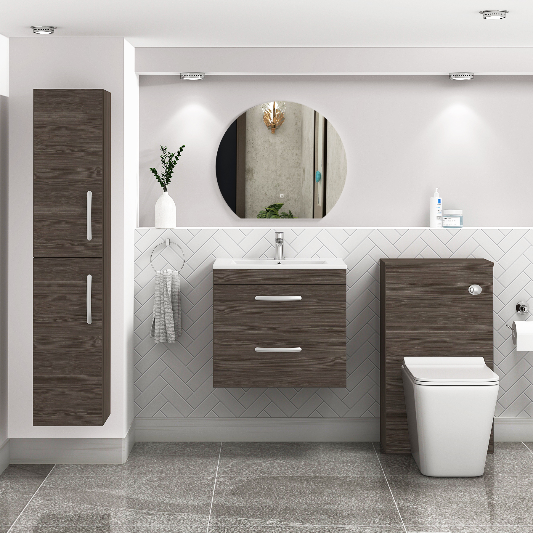 Turin Grey Elm 2 Drawer Wall Hung Vanity Unit with Minimalist Basin - Multiple Sizes