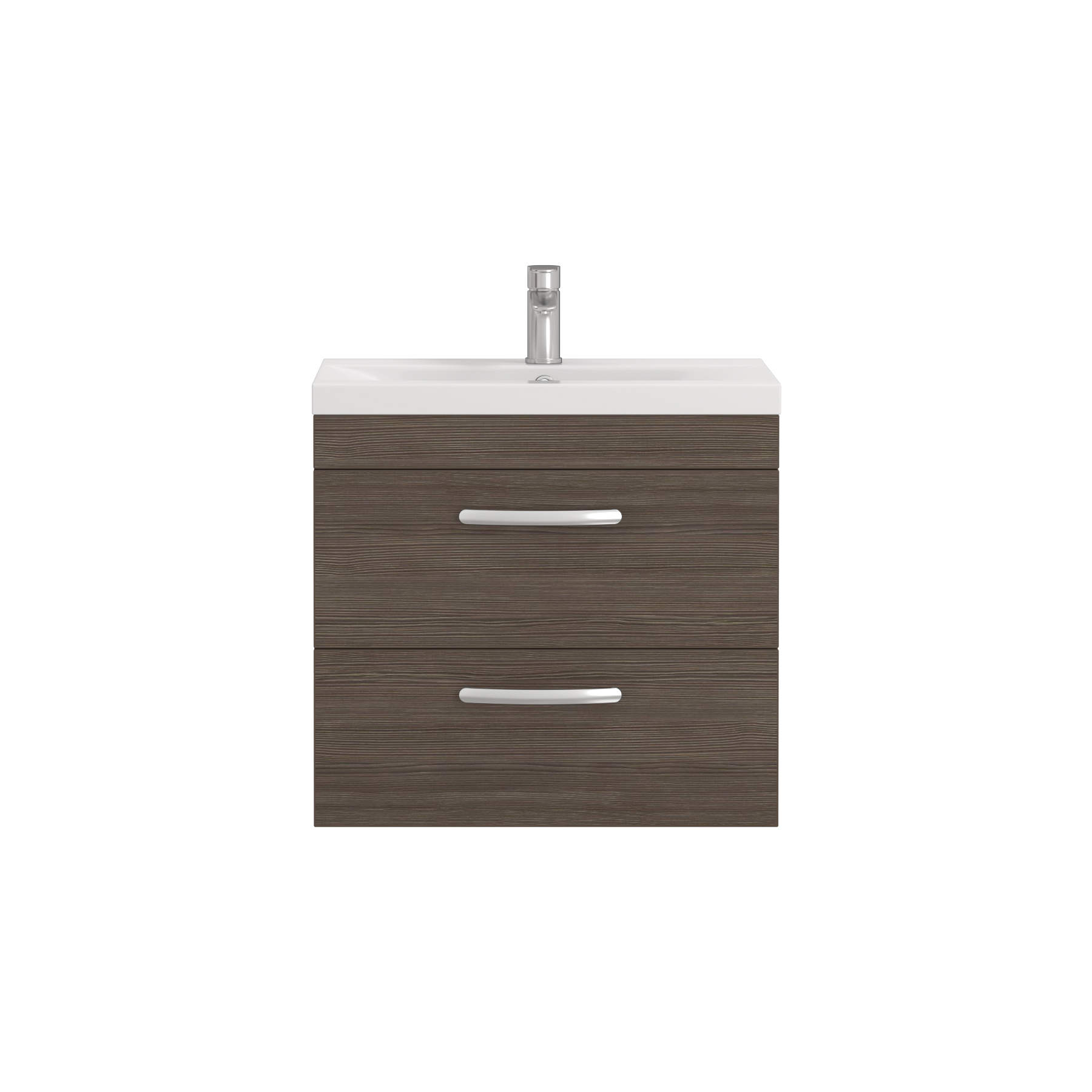 Turin 500 / 600 / 800mm Wall Hung Vanity Unit Grey Elm 2 Drawer - Optional Basin