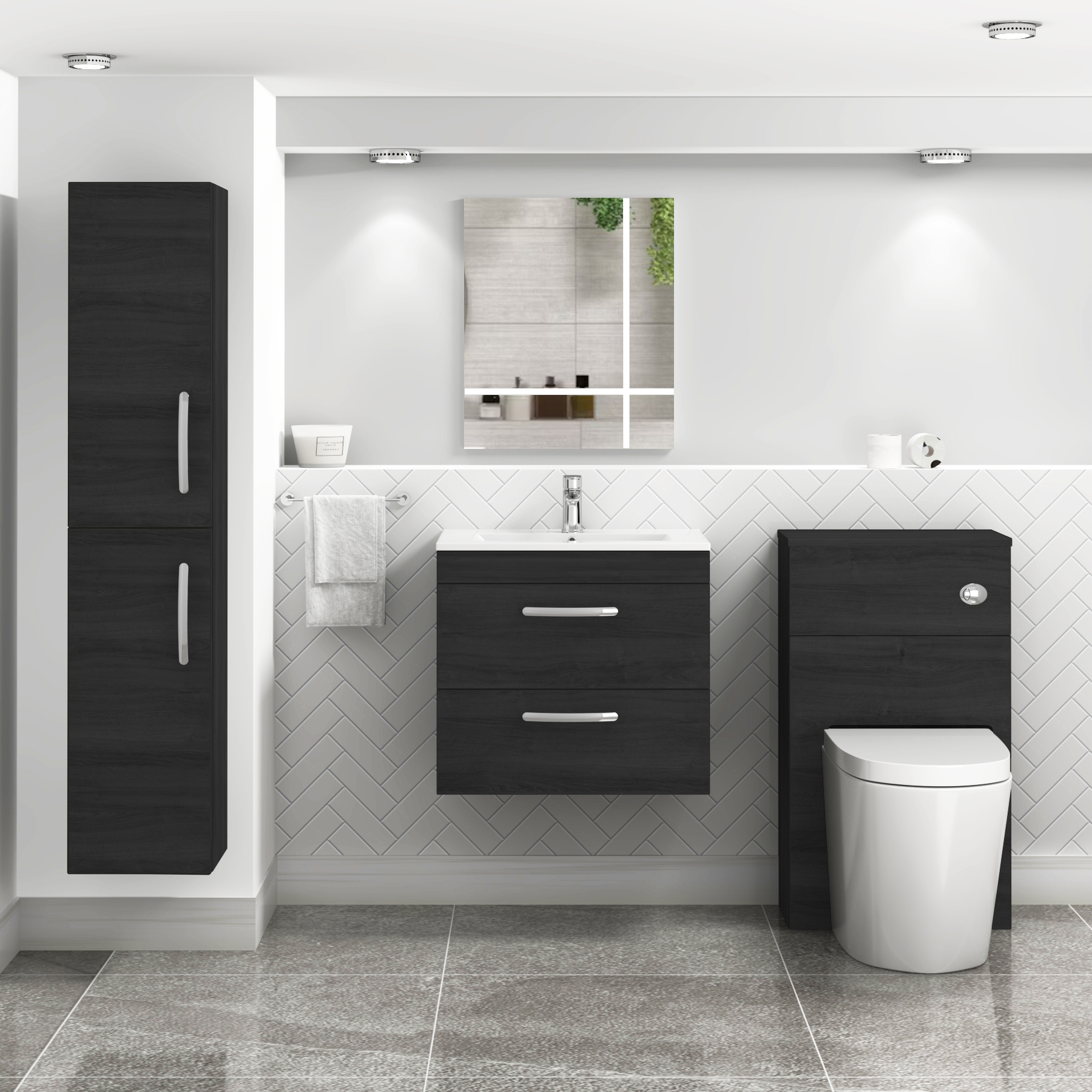 Turin Hale Black 2 Drawer Wall Hung Vanity Unit with Minimalist Basin - Multiple Sizes