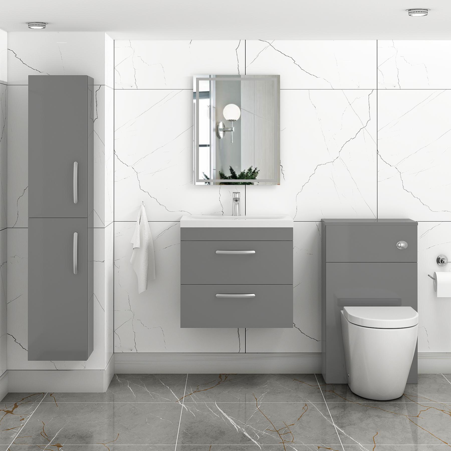 Turin 500 / 600 / 800mm Wall Hung Vanity Unit Cabinet Basin Sink Indigo Grey Gloss 2 Drawer - Optional Basin