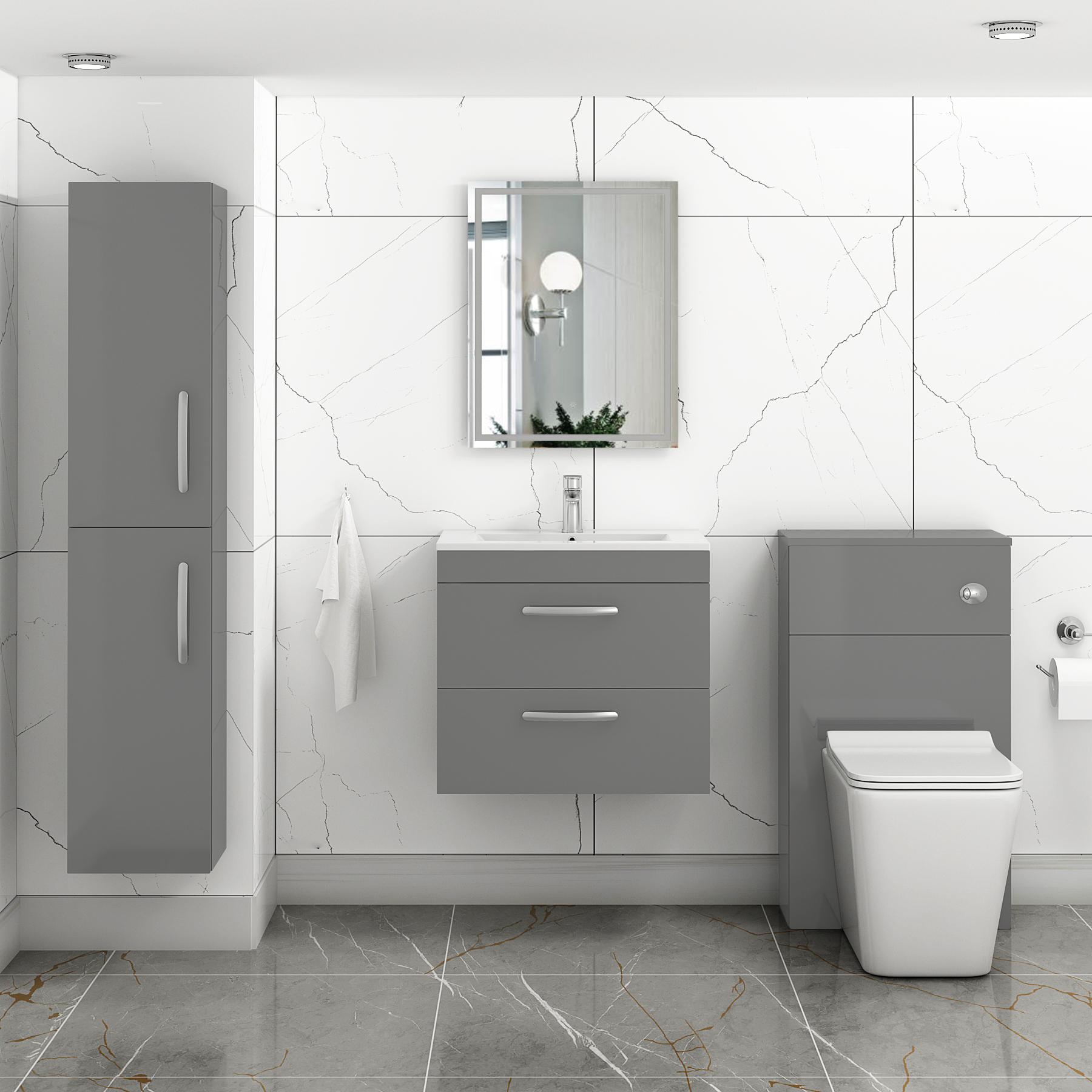 Turin Indigo Grey Gloss 2 Drawer Wall Hung Vanity Unit with Minimalist Basin - Multiple Sizes