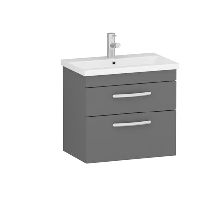 Turin 500 / 600 / 800mm Wall Hung Vanity Unit Cabinet Basin Sink Indigo Grey Gloss 2 Drawer - Optional Basin