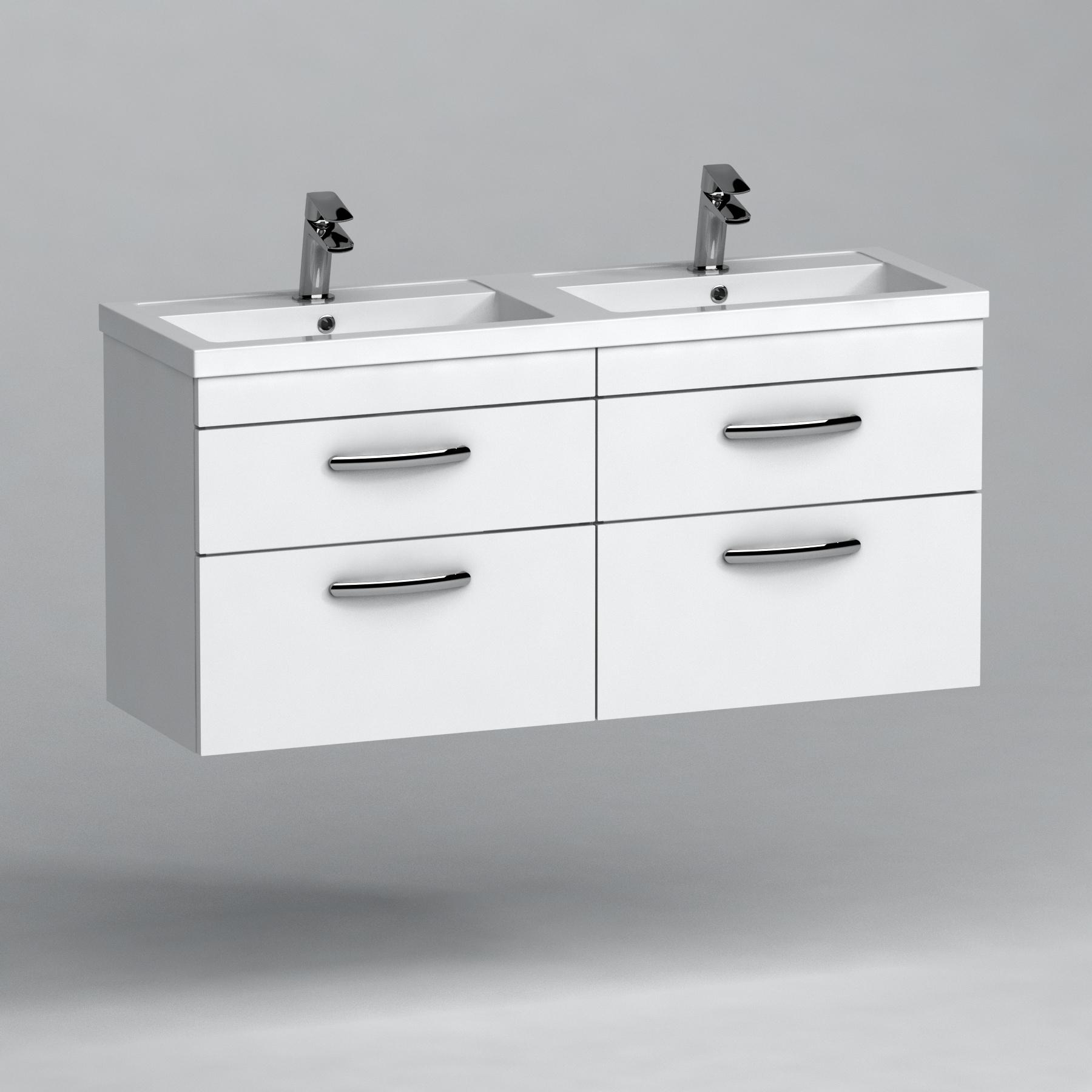 Turin 1200mm Wall Hung Vanity Unit Gloss White 4 Drawer - Double Sink Unit