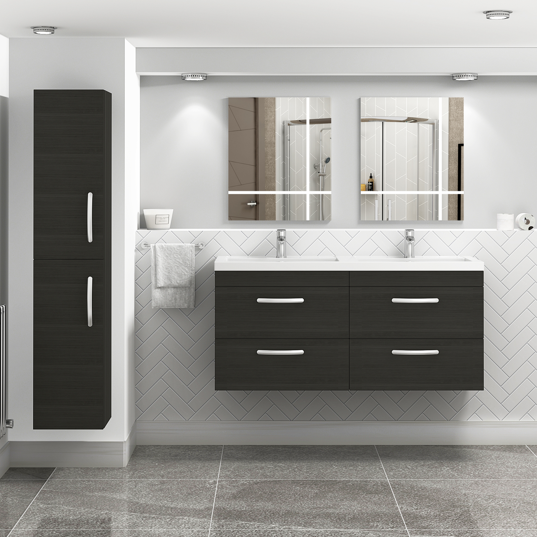Turin 1200mm Wall Hung Vanity Unit Hale Black 4 Drawer - Double Sink Unit