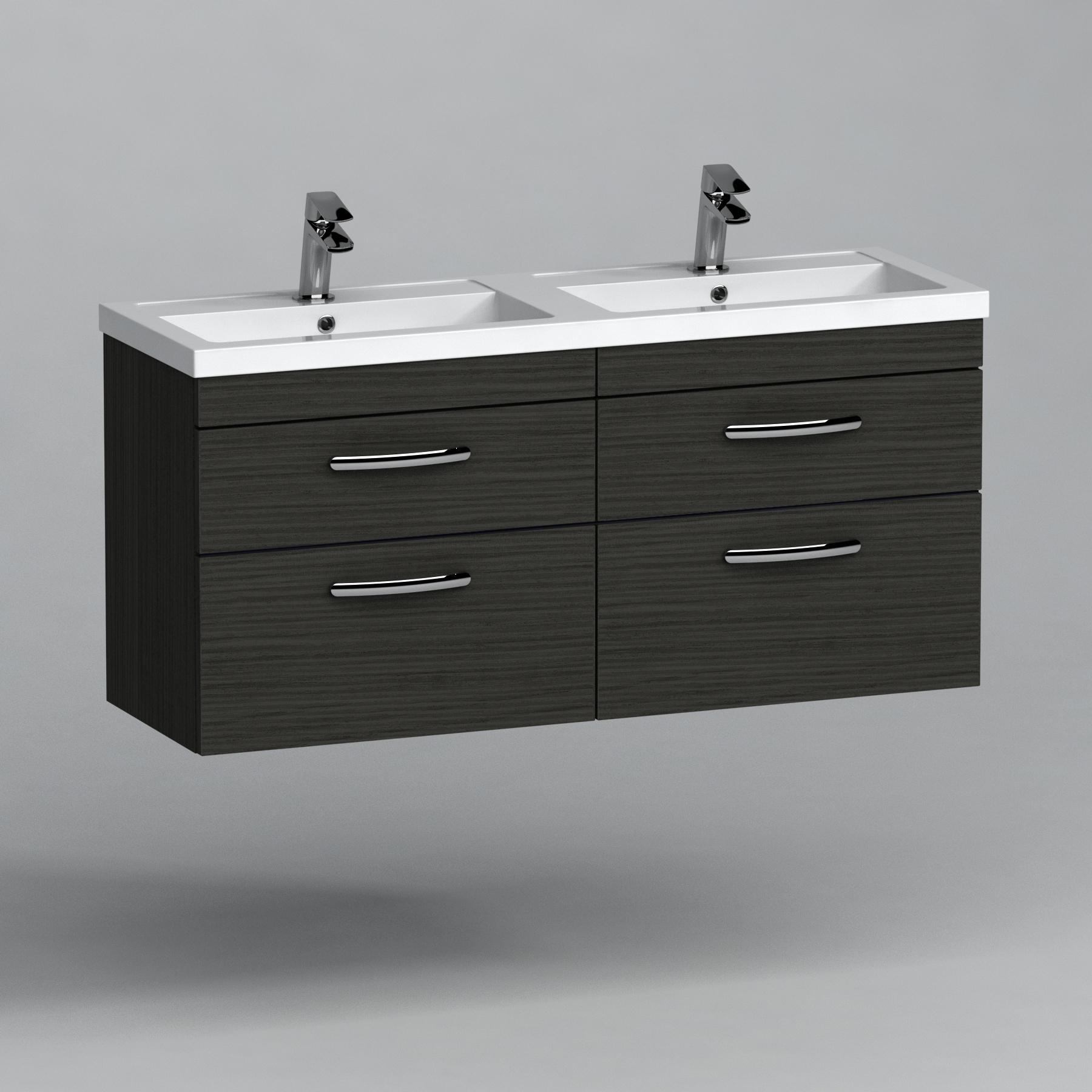 Turin 1200mm Wall Hung Vanity Unit Hale Black 4 Drawer - Double Sink Unit