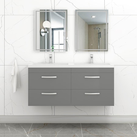 Turin 1200mm Wall Hung Vanity Unit Indigo Grey Gloss 4 Drawer - Double Sink Unit