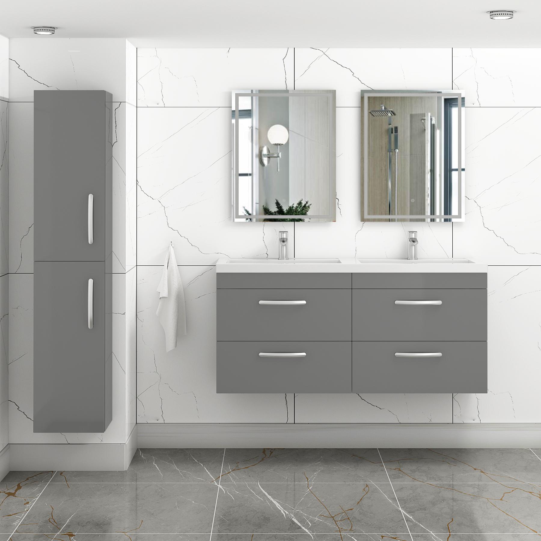 Turin 1200mm Wall Hung Vanity Unit Indigo Grey Gloss 4 Drawer - Double Sink Unit