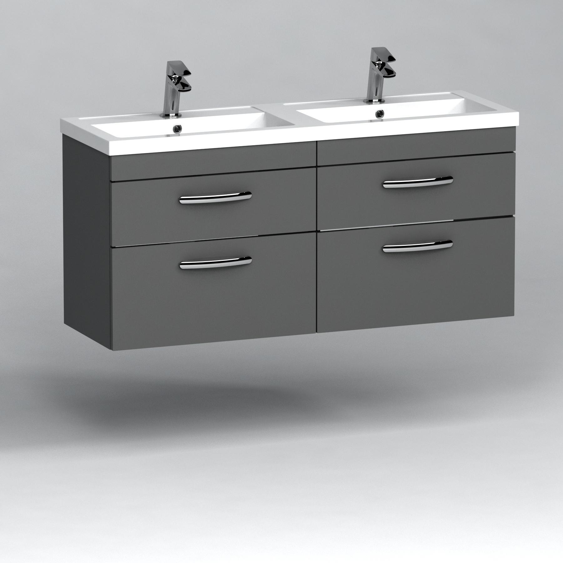 Turin 1200mm Wall Hung Vanity Unit Indigo Grey Gloss 4 Drawer - Double Sink Unit