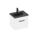  Turin Gloss White 1 Drawer Wall Hung Vanity Unit with Black Mid-Edge Basin - Multiple Sizes