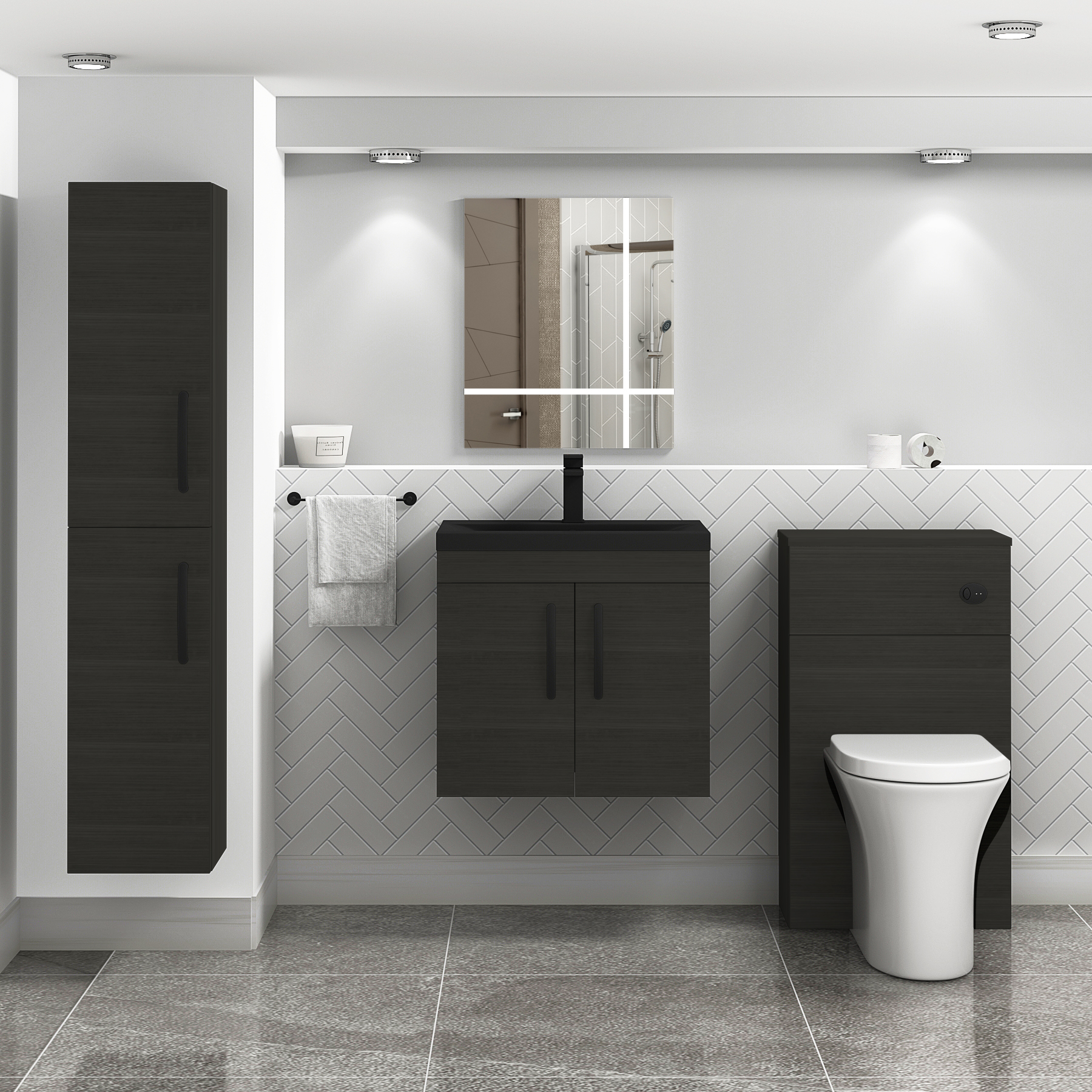  Turin Hale Black 2 Door Wall Hung Vanity Unit with Black Mid-Edge Basin - Multiple Sizes