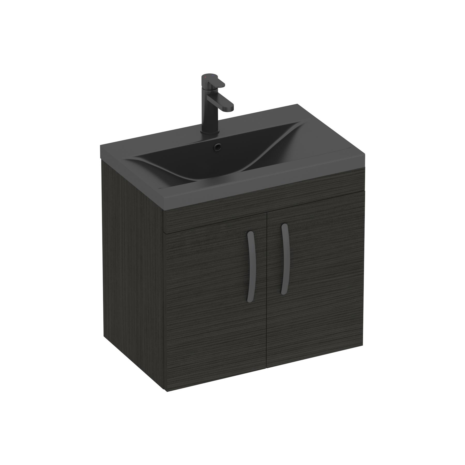  Turin Hale Black 2 Door Wall Hung Vanity Unit with Black Mid-Edge Basin - Multiple Sizes