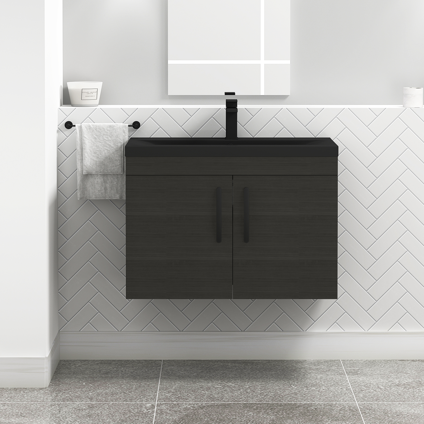  Turin Hale Black 2 Door Wall Hung Vanity Unit with Black Mid-Edge Basin - Multiple Sizes