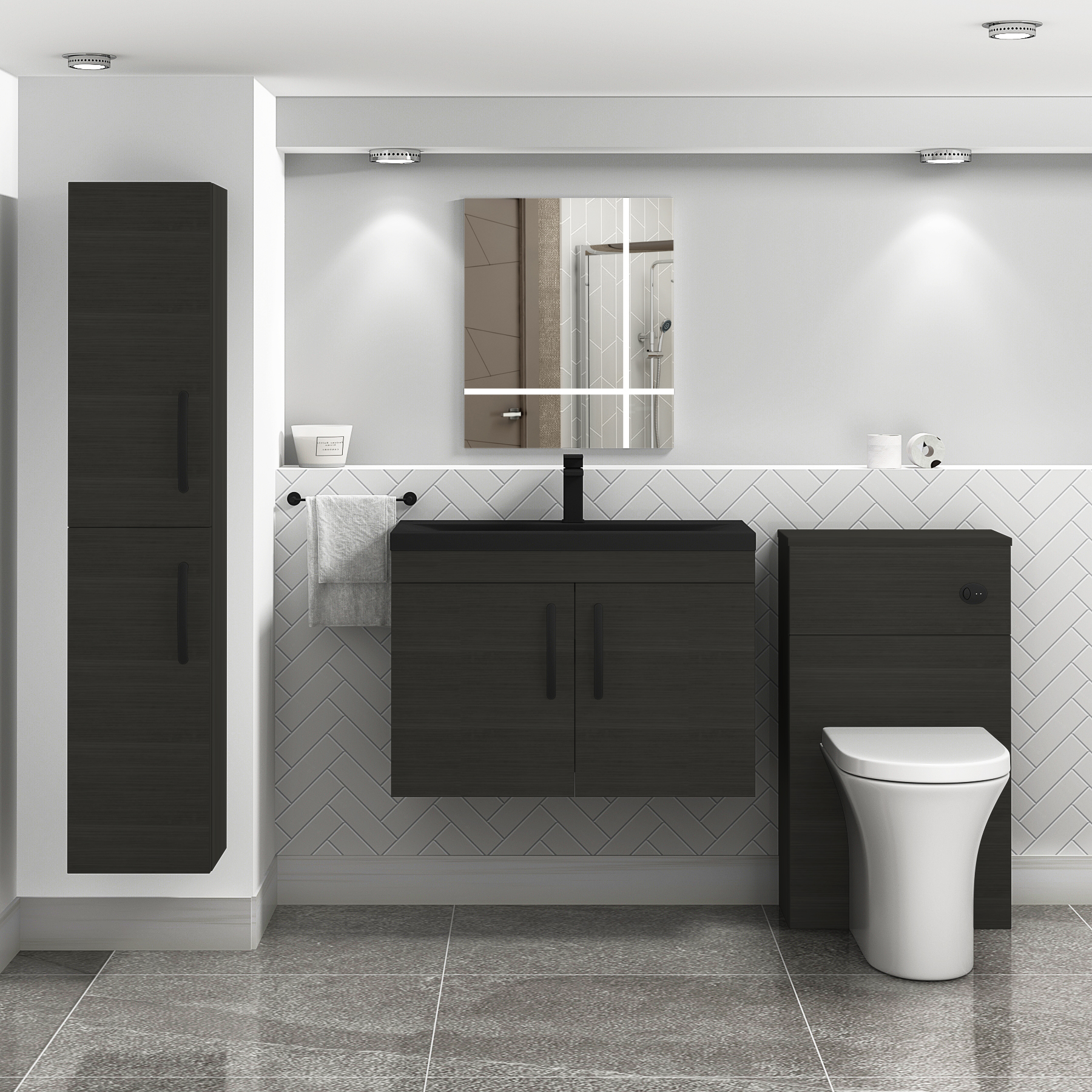  Turin Hale Black 2 Door Wall Hung Vanity Unit with Black Mid-Edge Basin - Multiple Sizes
